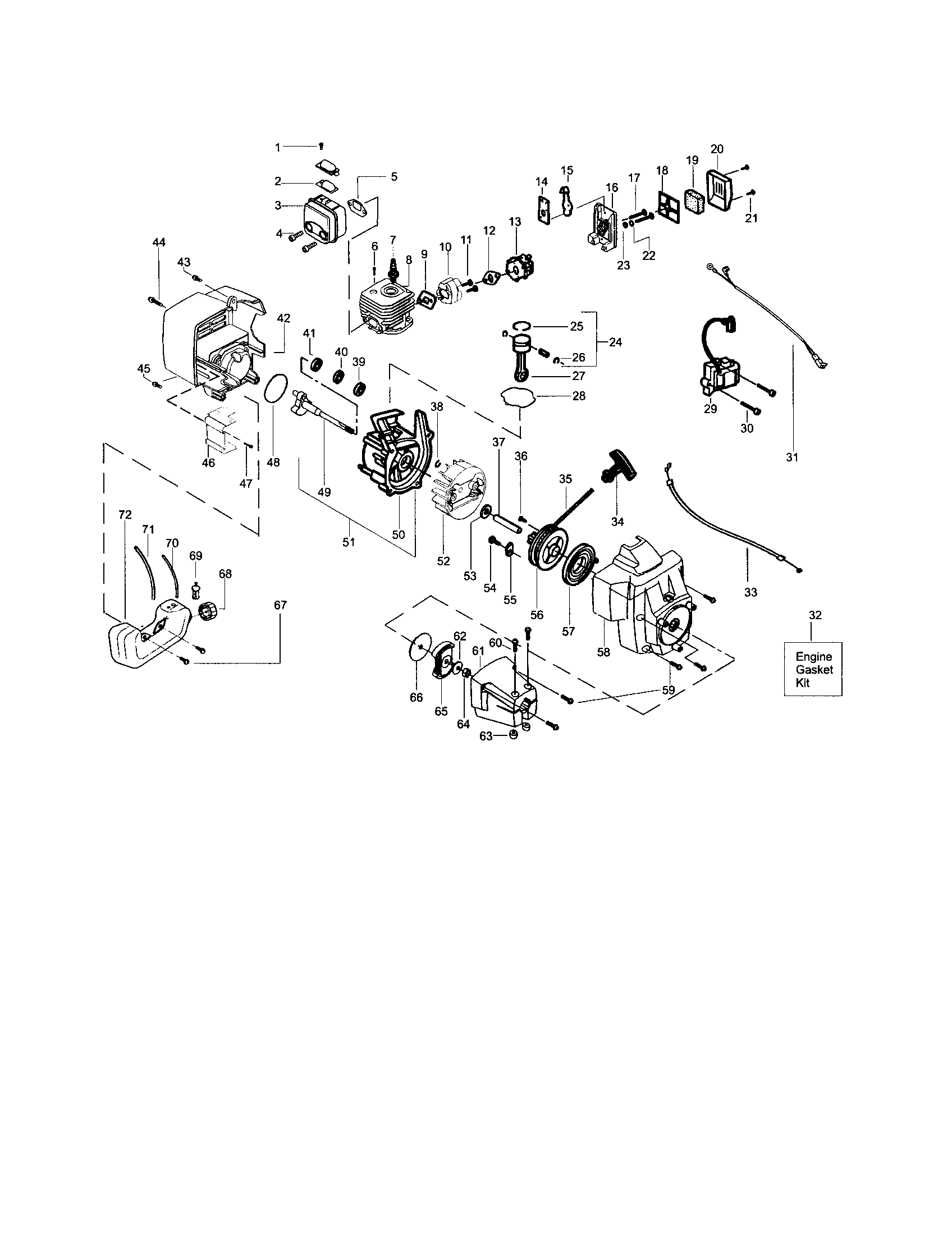 Weed Eater BC2500LE TYPE 2 cylinder/crankcase/crankshaft diagram
