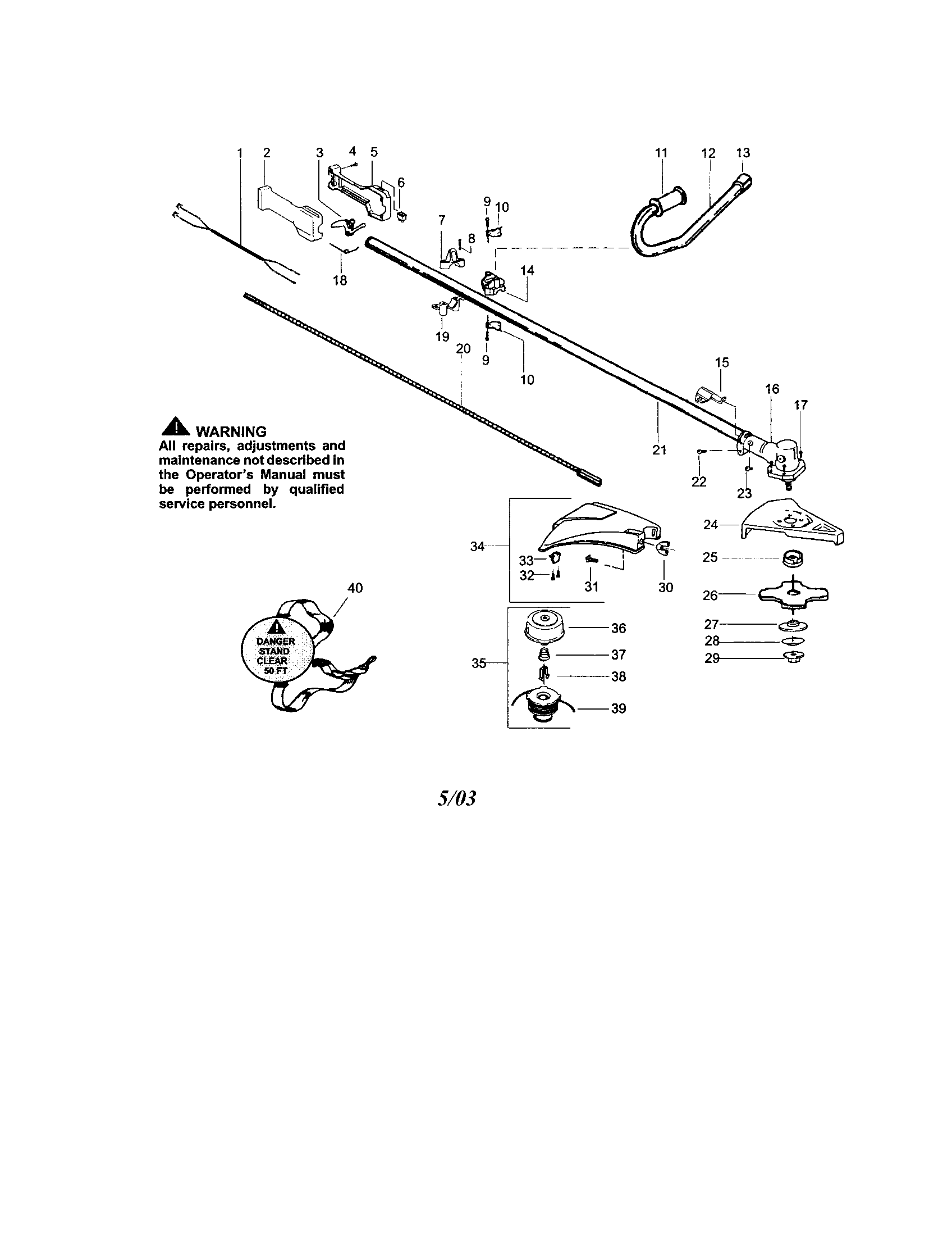 Weed Eater BC2500LE TYPE 3 driveshaft/shield/handle diagram
