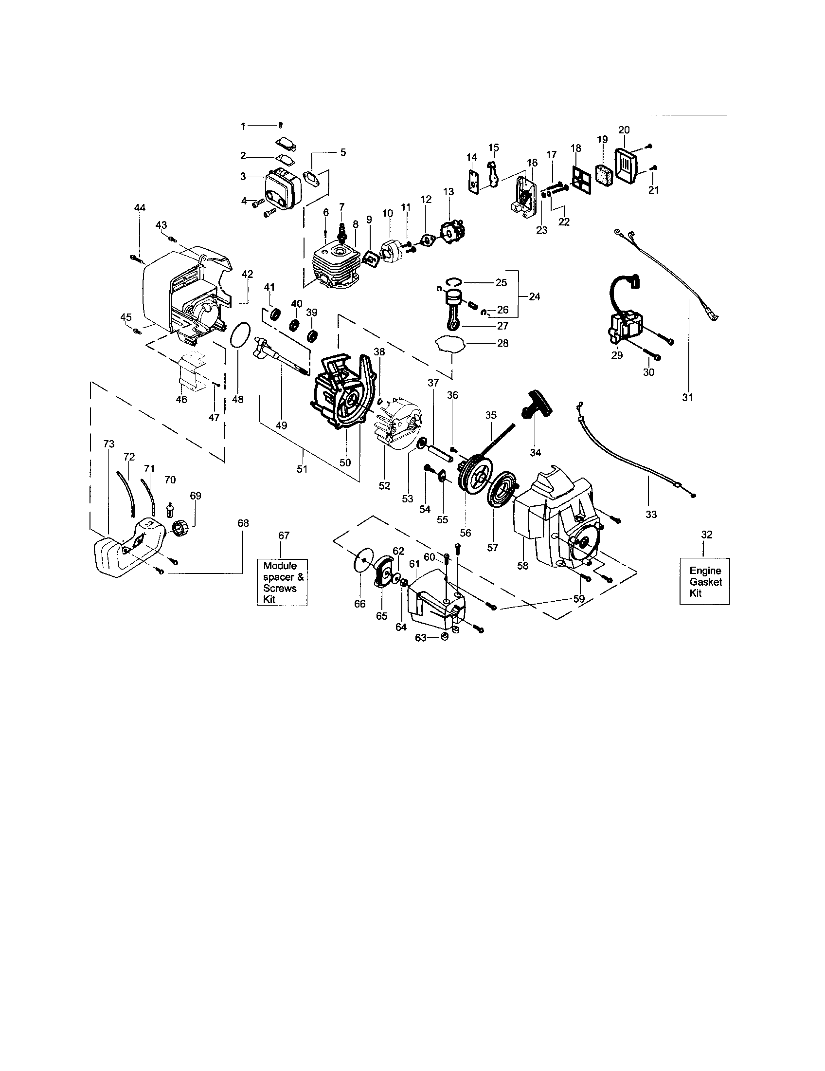 Weed Eater BC2500LE TYPE 3 crankcase/crankshaft/cylinder diagram