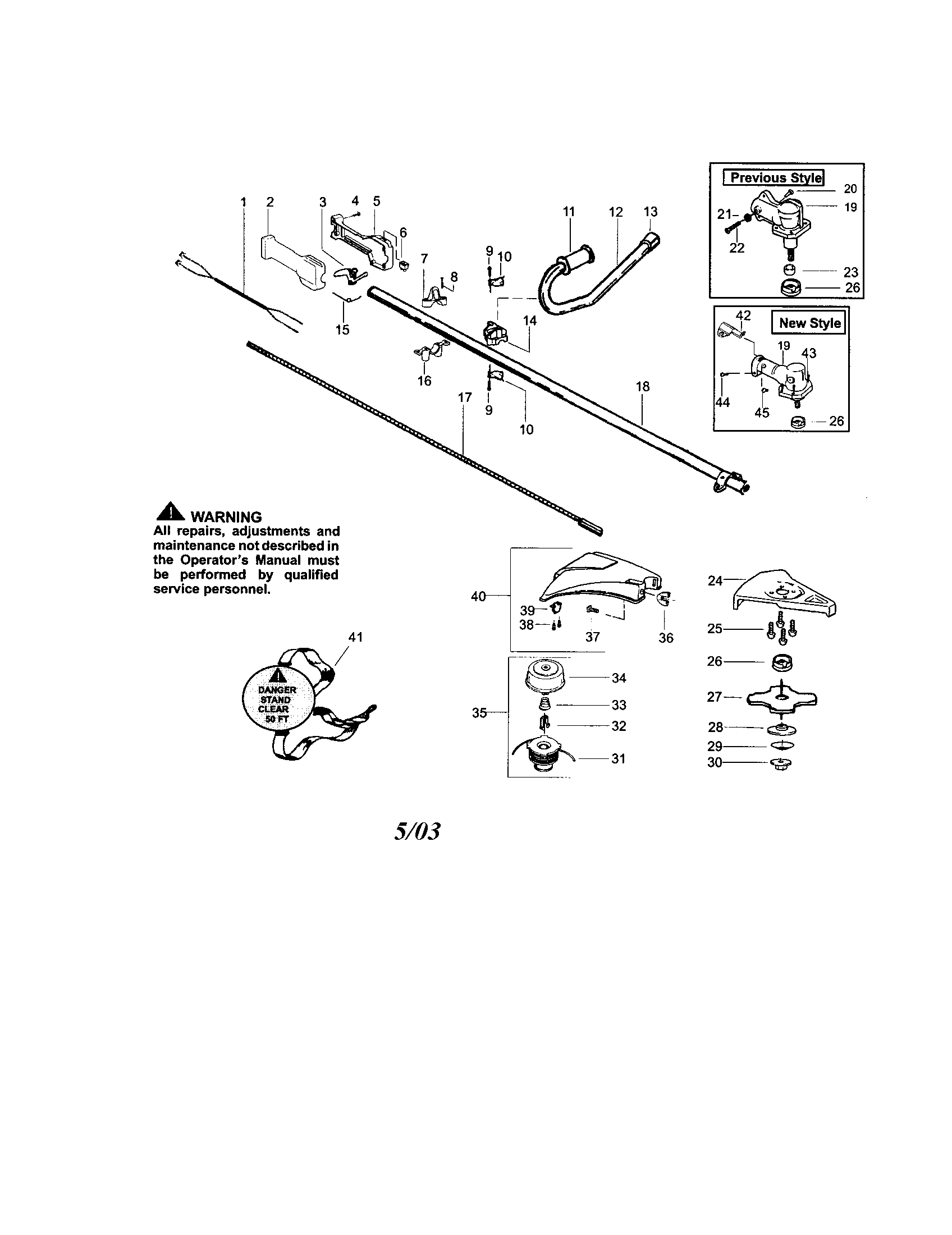 Weed Eater BC2400-TYPE 1,2 driveshaft kit/shield/handle diagram