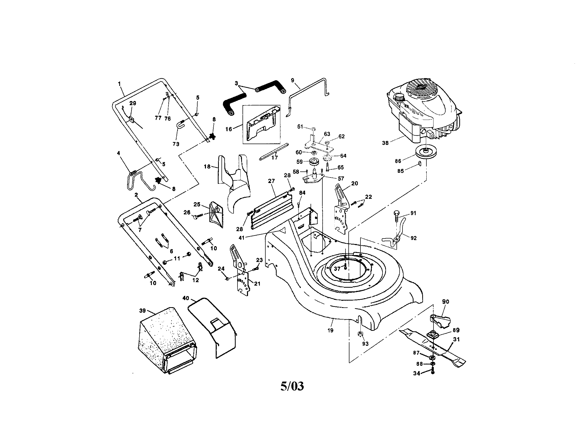 Craftsman 917377662 engine/housing/bag/handle diagram