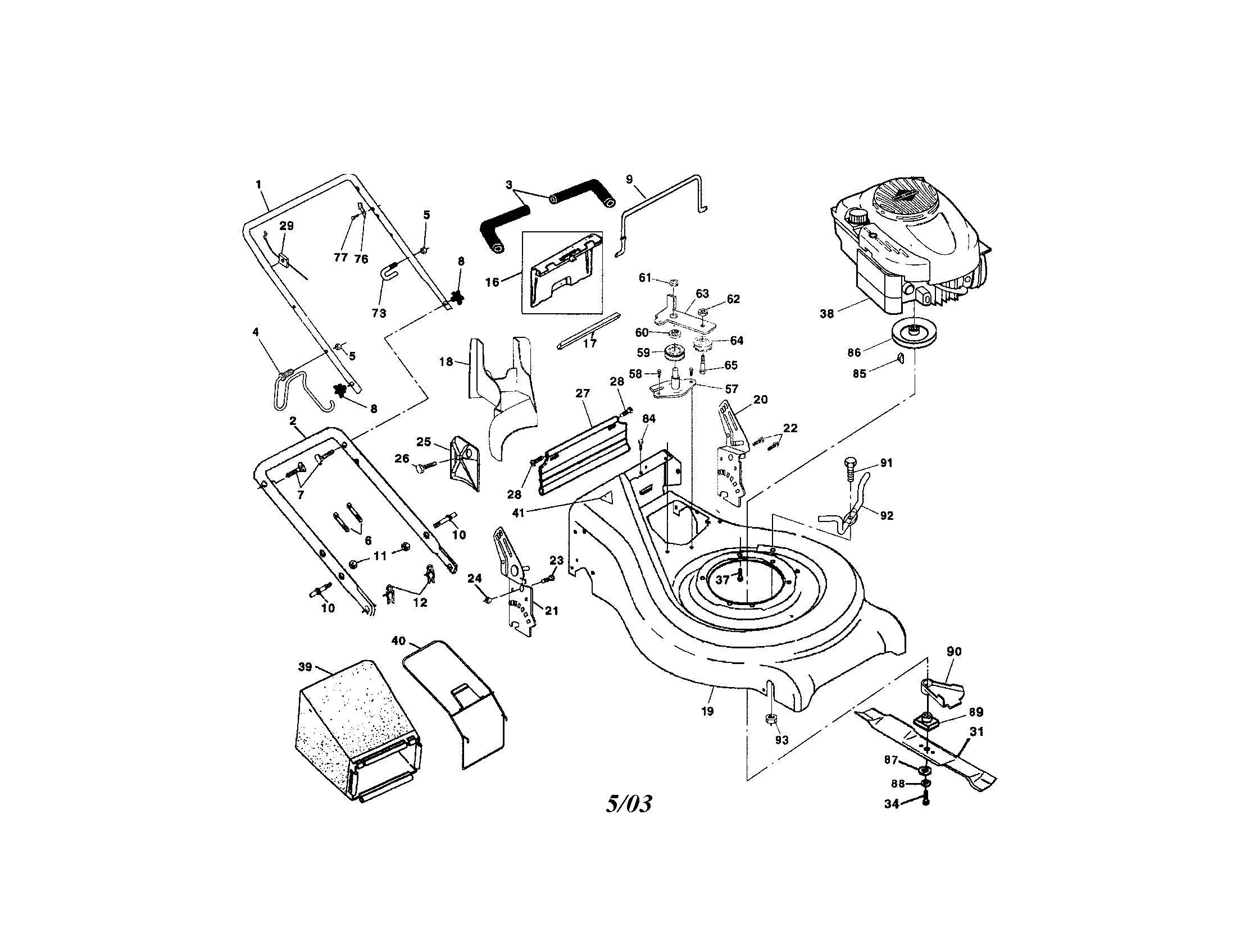 Craftsman 917377663 engine/housing/handle/bag diagram