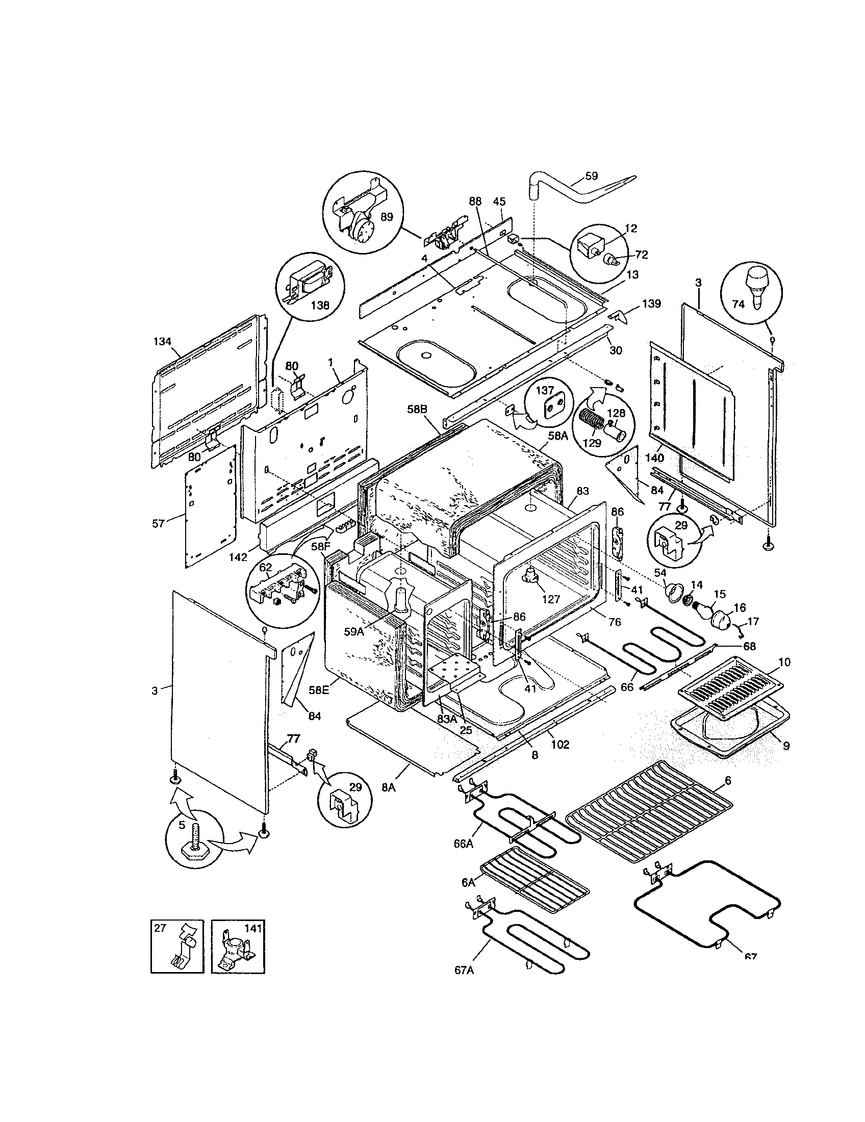Frigidaire FEF455WCBA body diagram