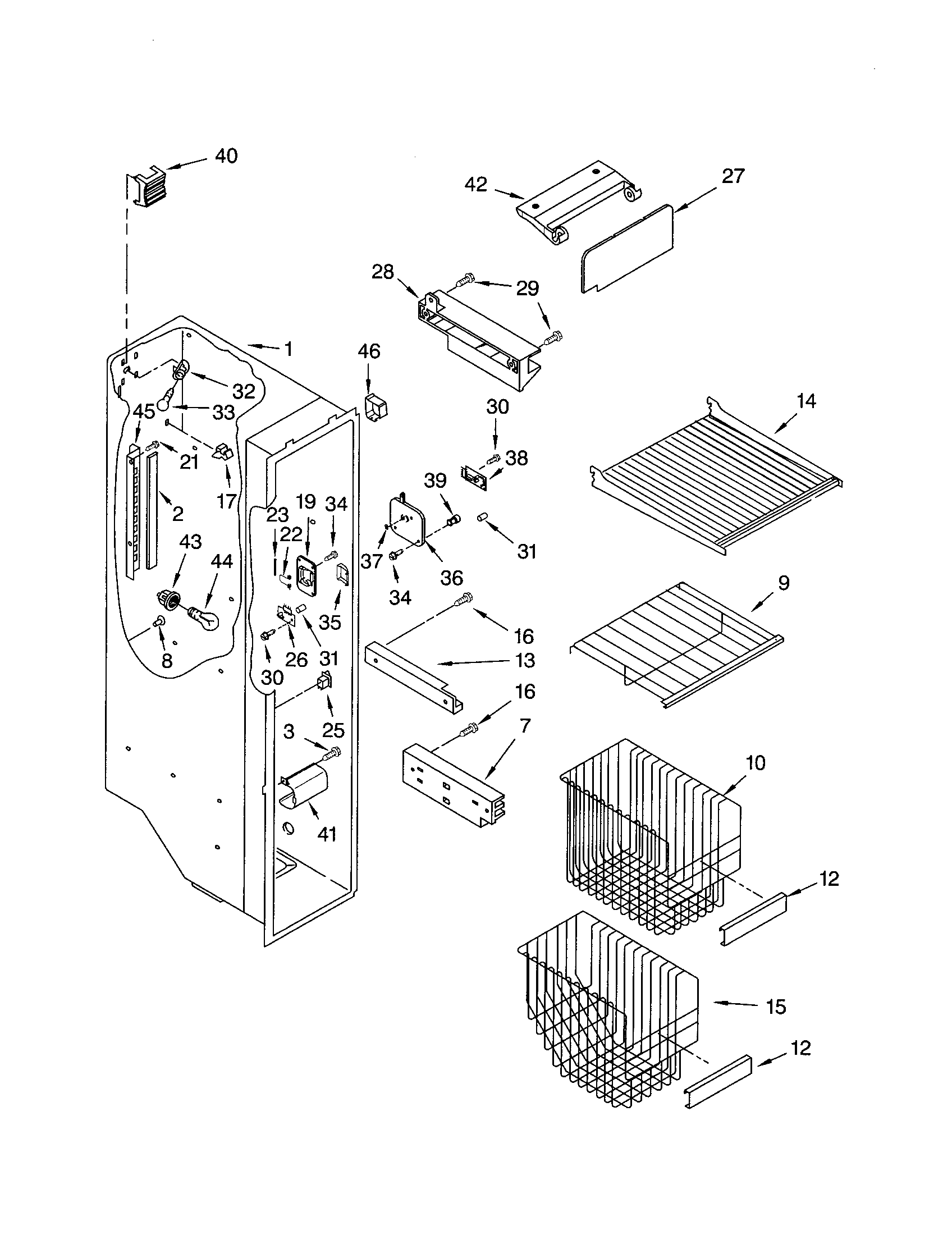Kenmore 10653754200 freezer liner diagram