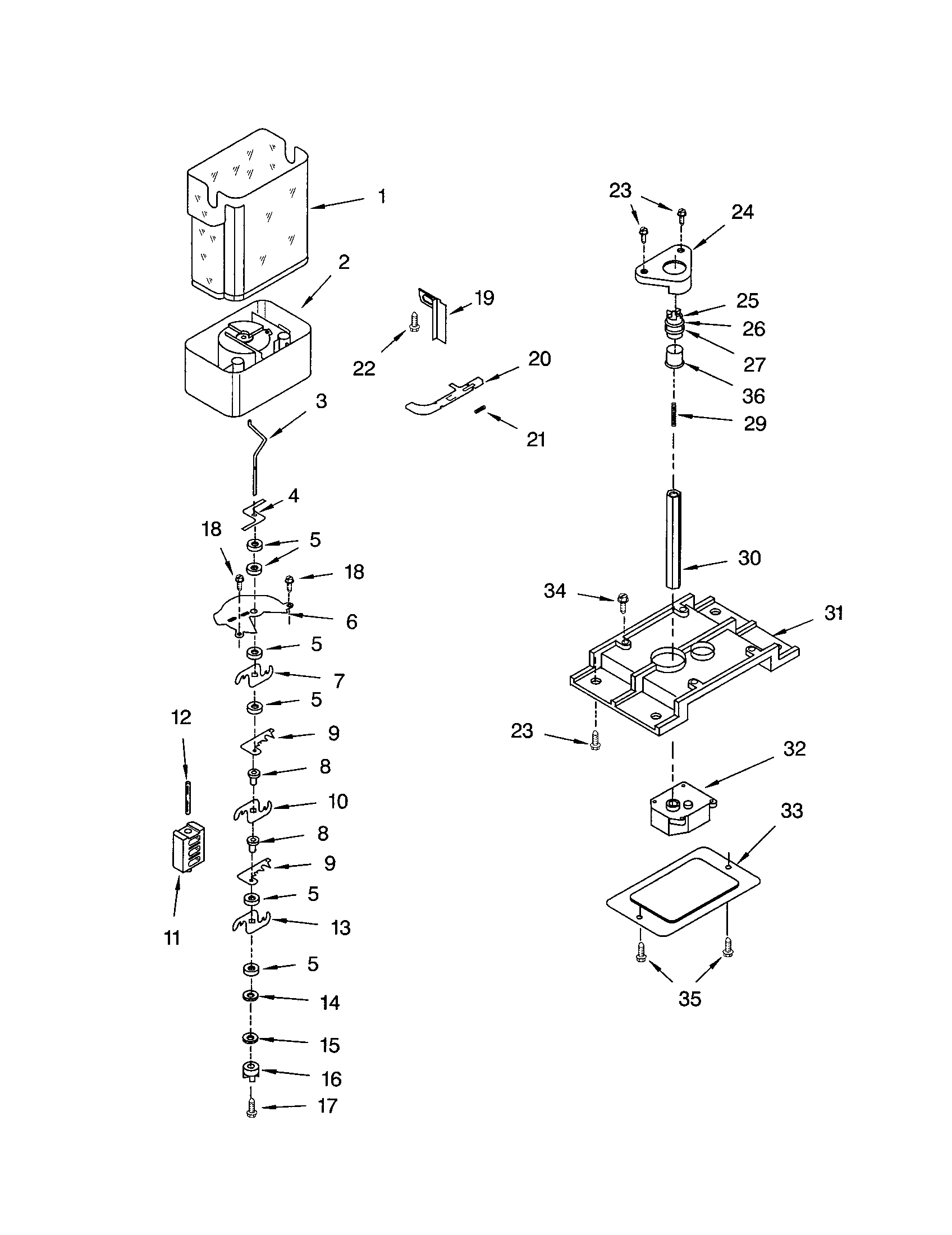 Kenmore 10653754200 motor and ice container diagram