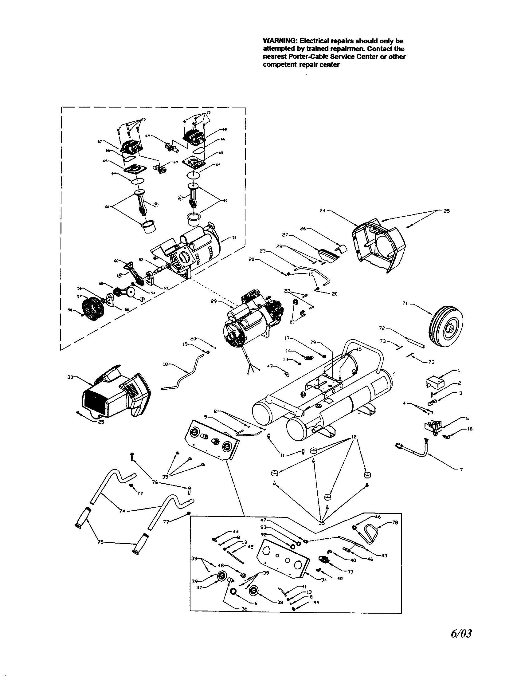 Porter Cable CF2800 twin cylinder compressor diagram