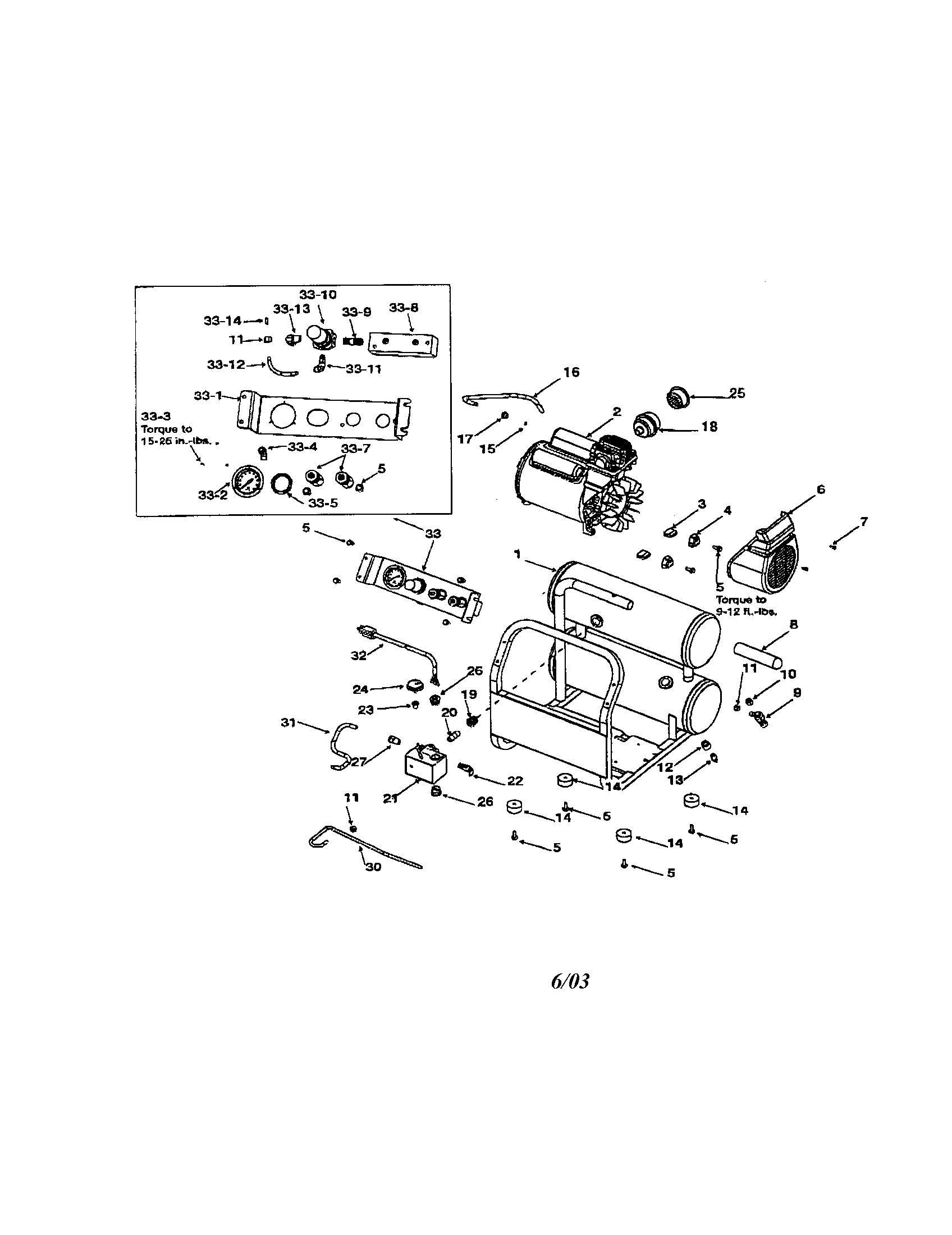 Porter Cable CPF23400S-1 pump/air receiver diagram