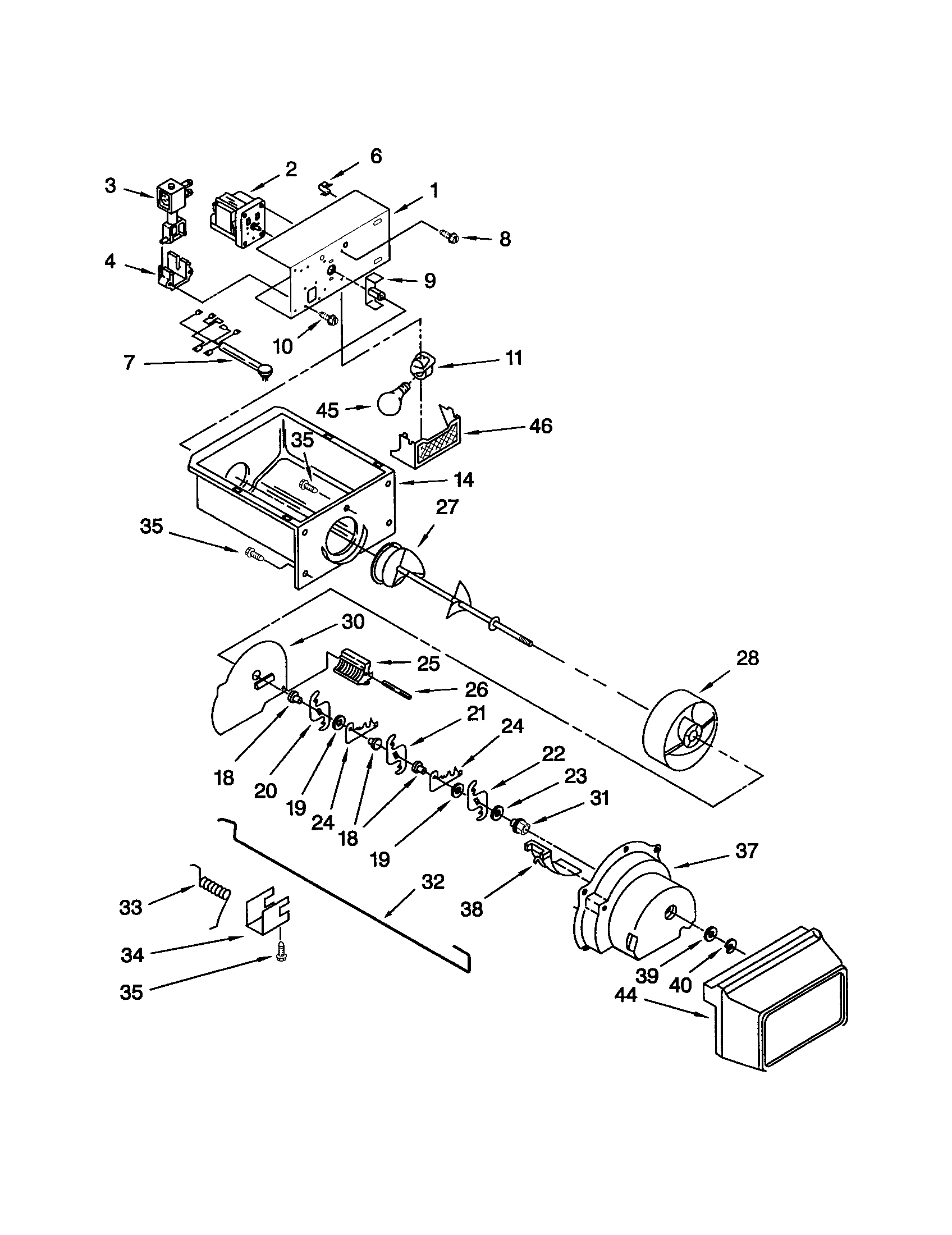 Kenmore 10652574201 motor and ice container diagram