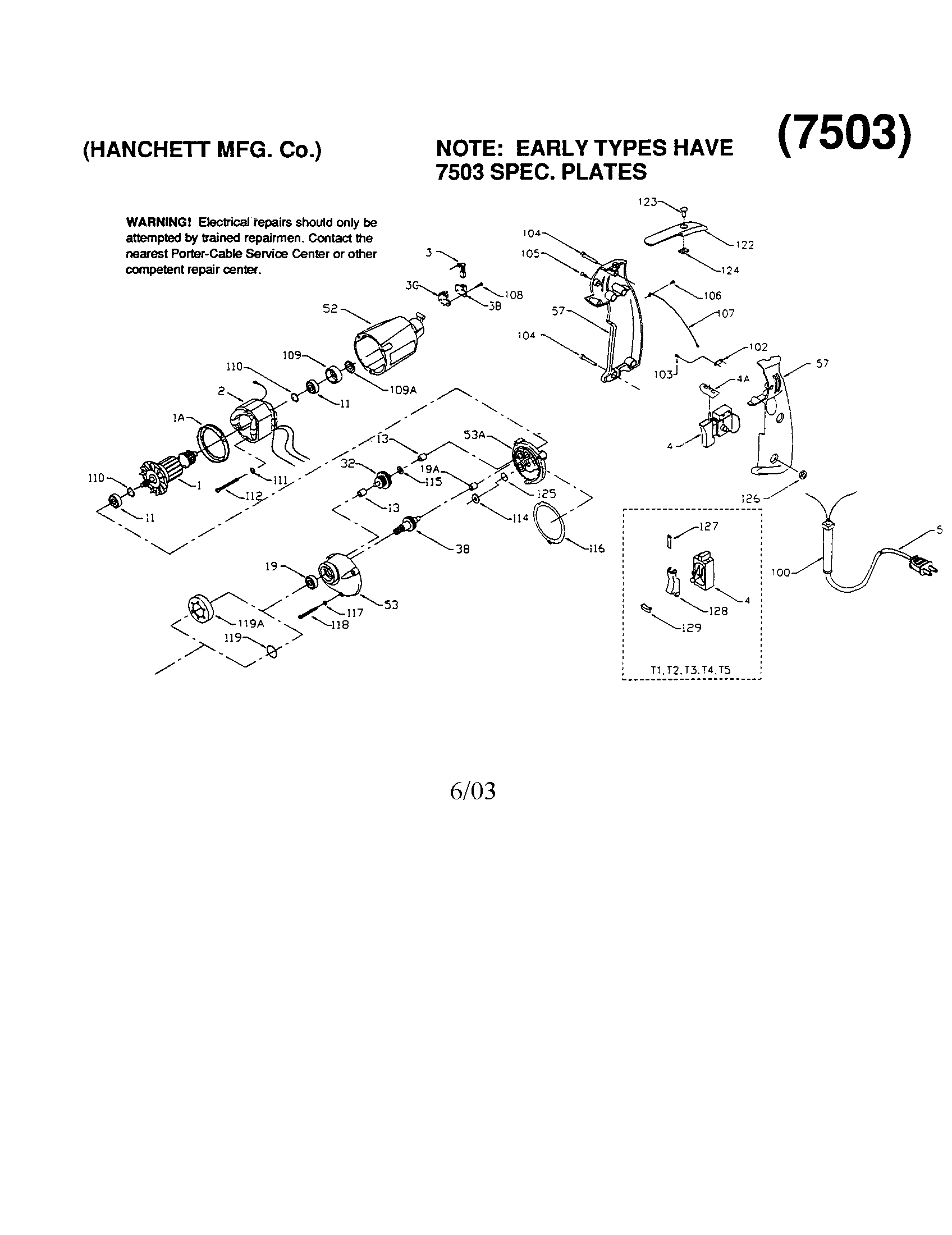 Porter Cable 696013 o.e.m. power unit diagram