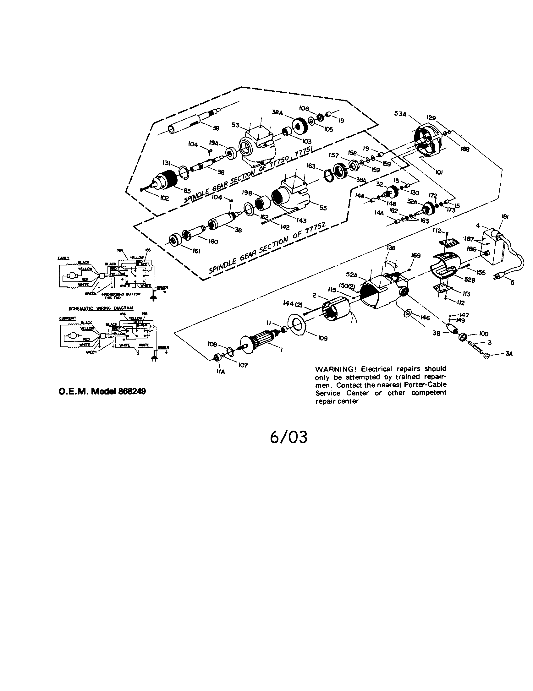 Porter Cable 868249 power unit diagram