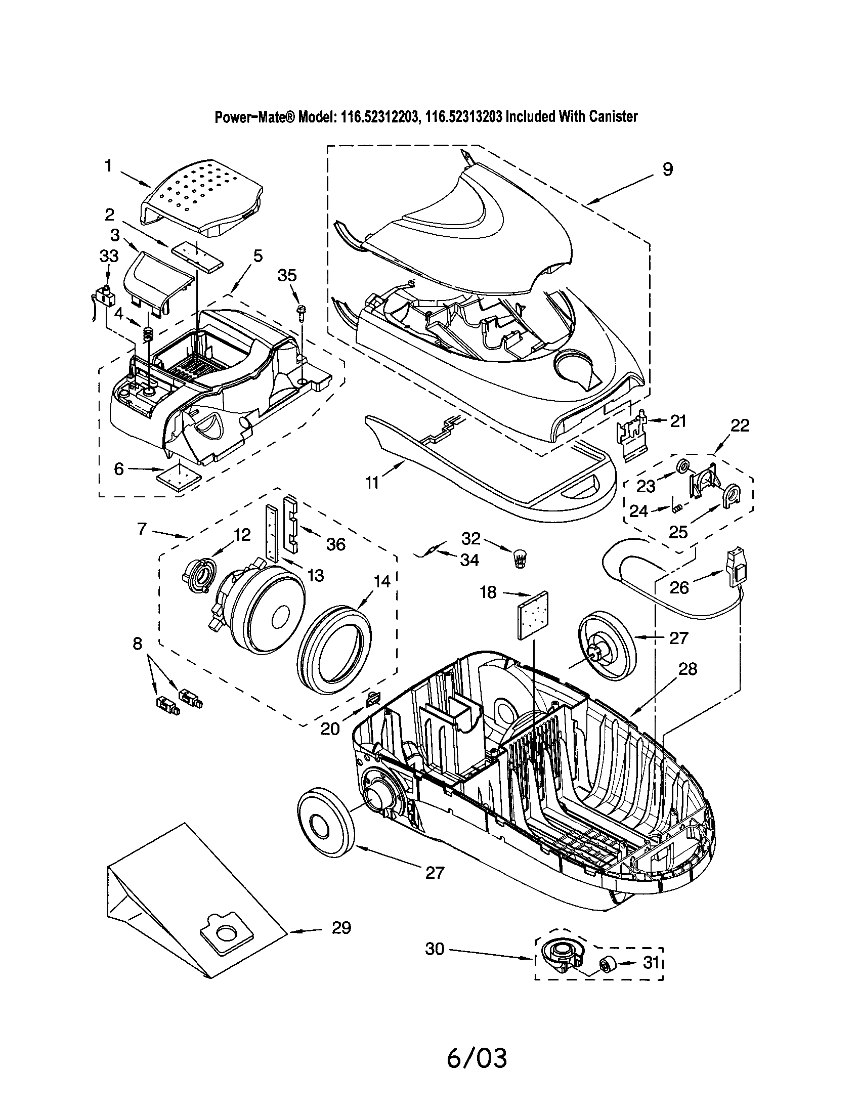 Kenmore 11622312203 base/canopy/motor, fan diagram