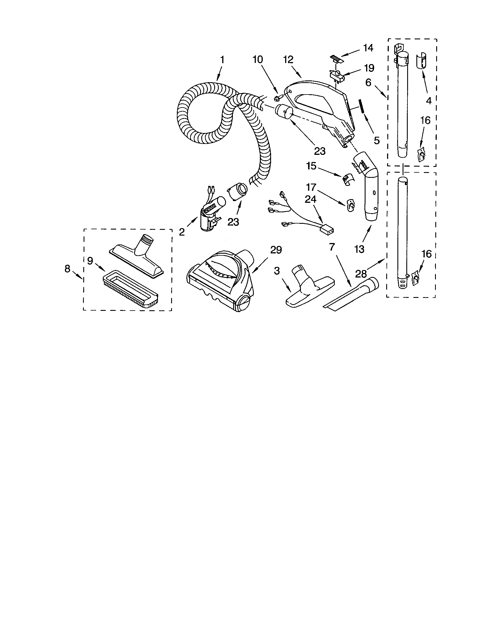 Kenmore 11622312203 hose and attachments diagram