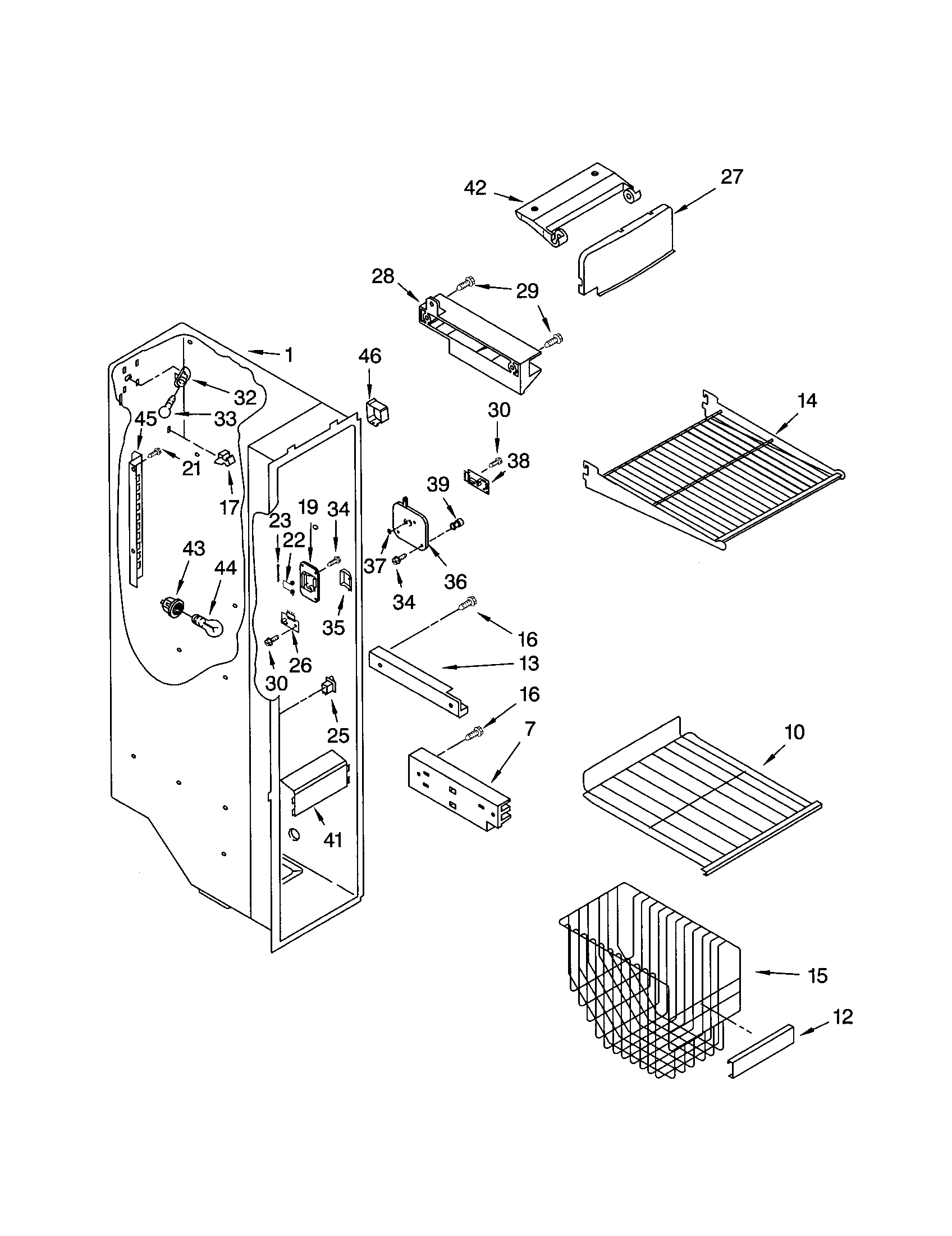 Kenmore 10651269105 freezer liner diagram