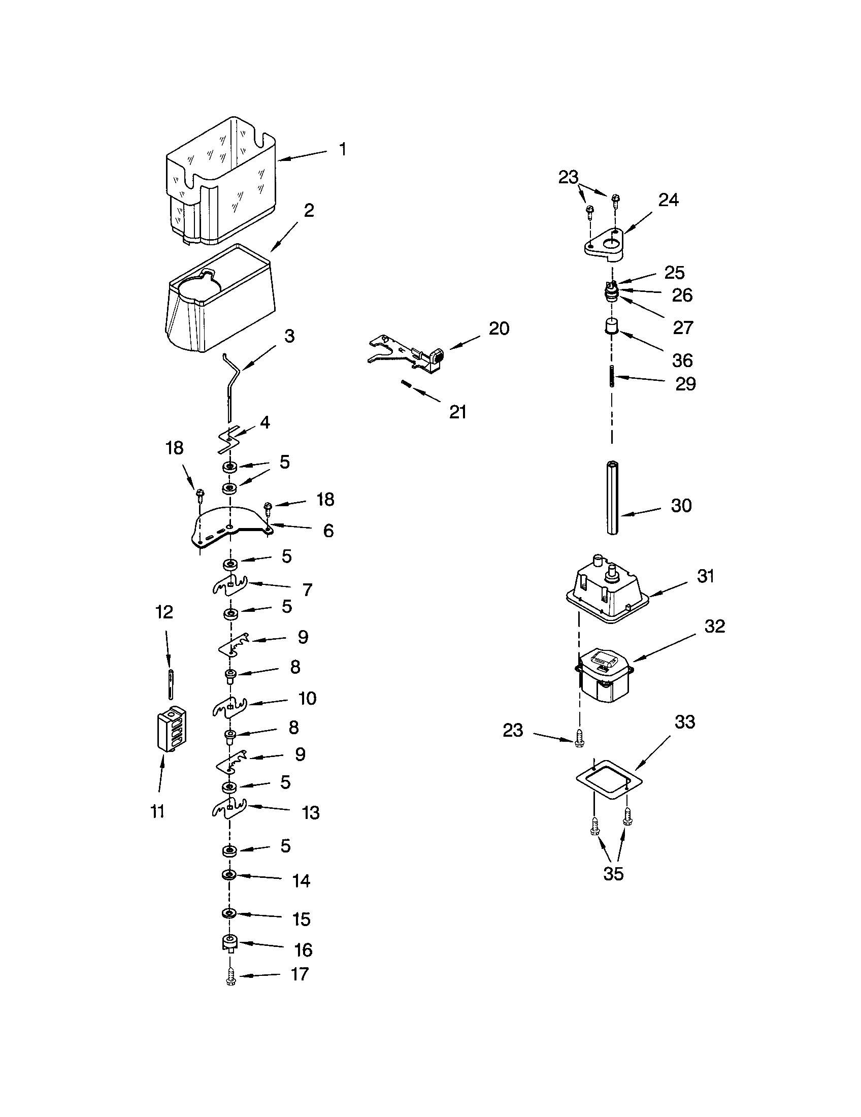 Kenmore 10651269105 motor and ice container diagram