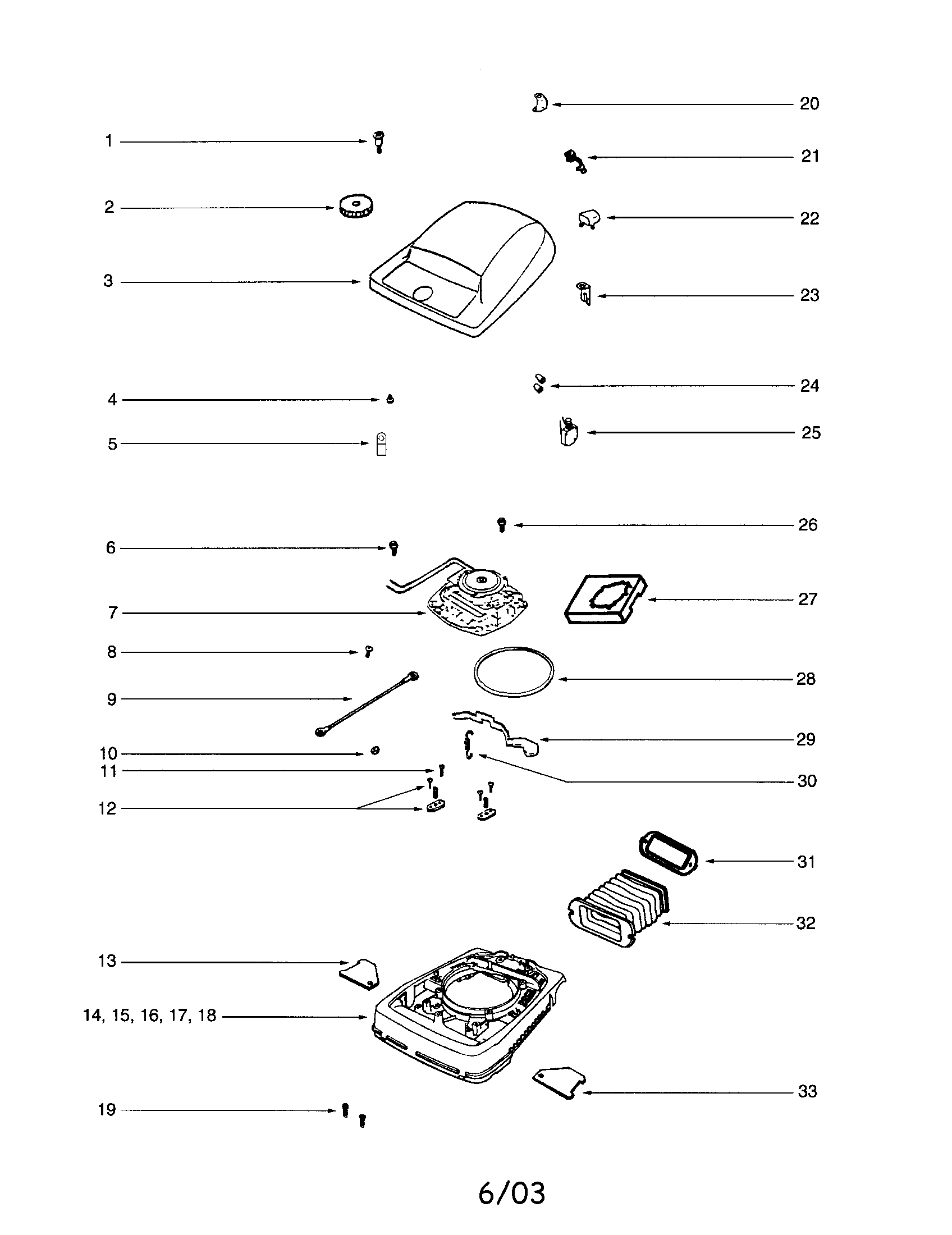 Eureka C2133A hood/motor/base diagram