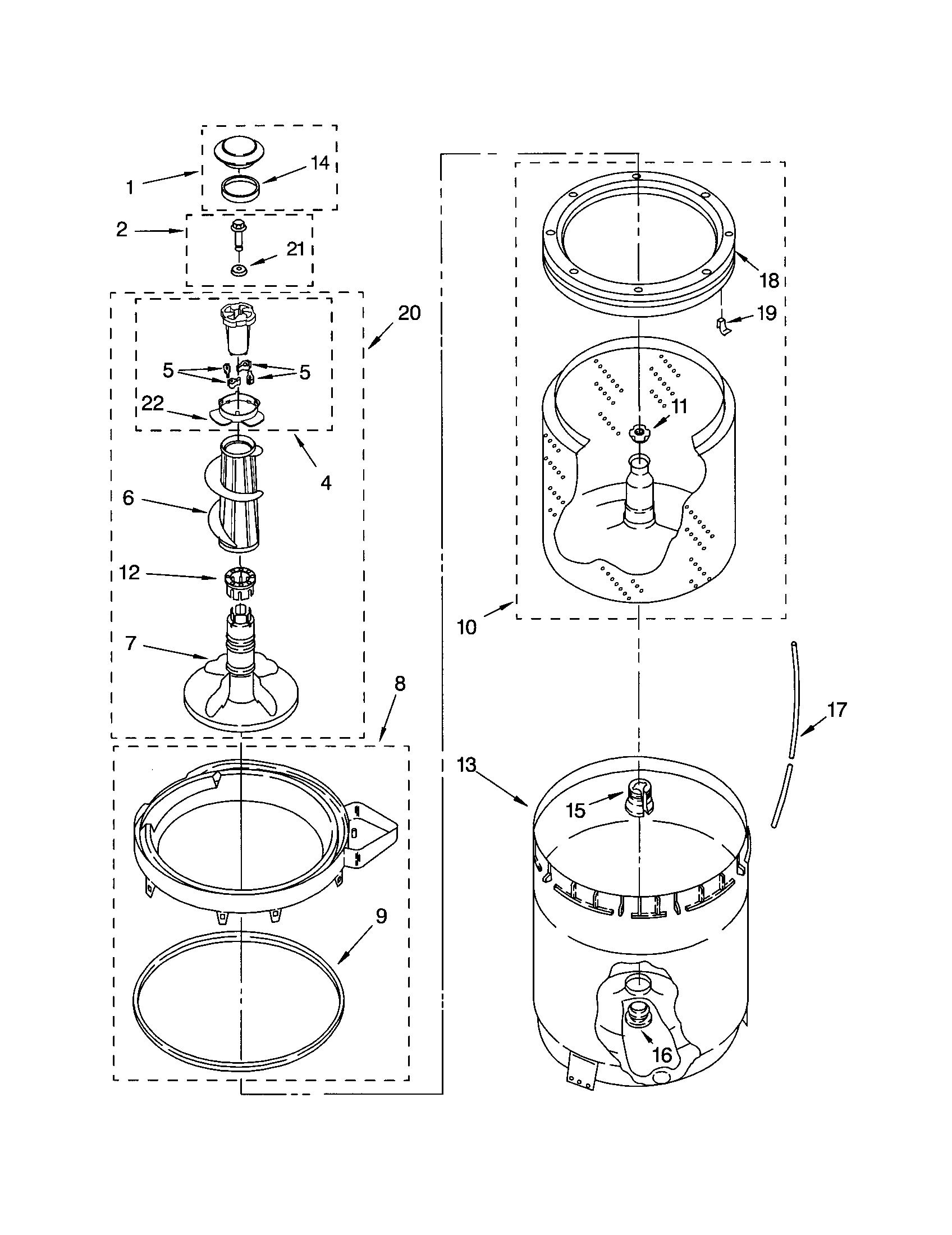 Kenmore 11024292300 agitator, basket and tub diagram