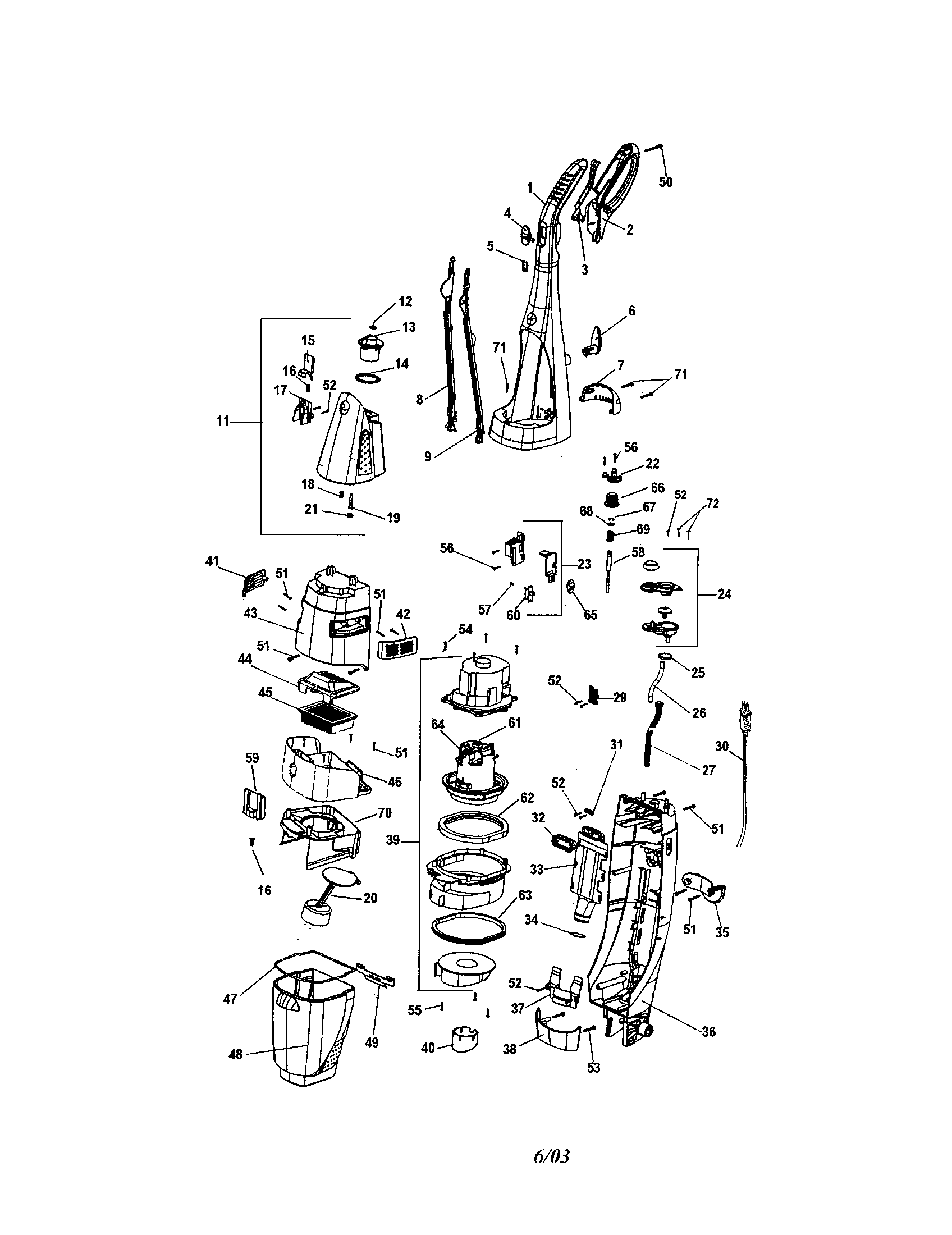 Hoover H2800-050 upper housing diagram