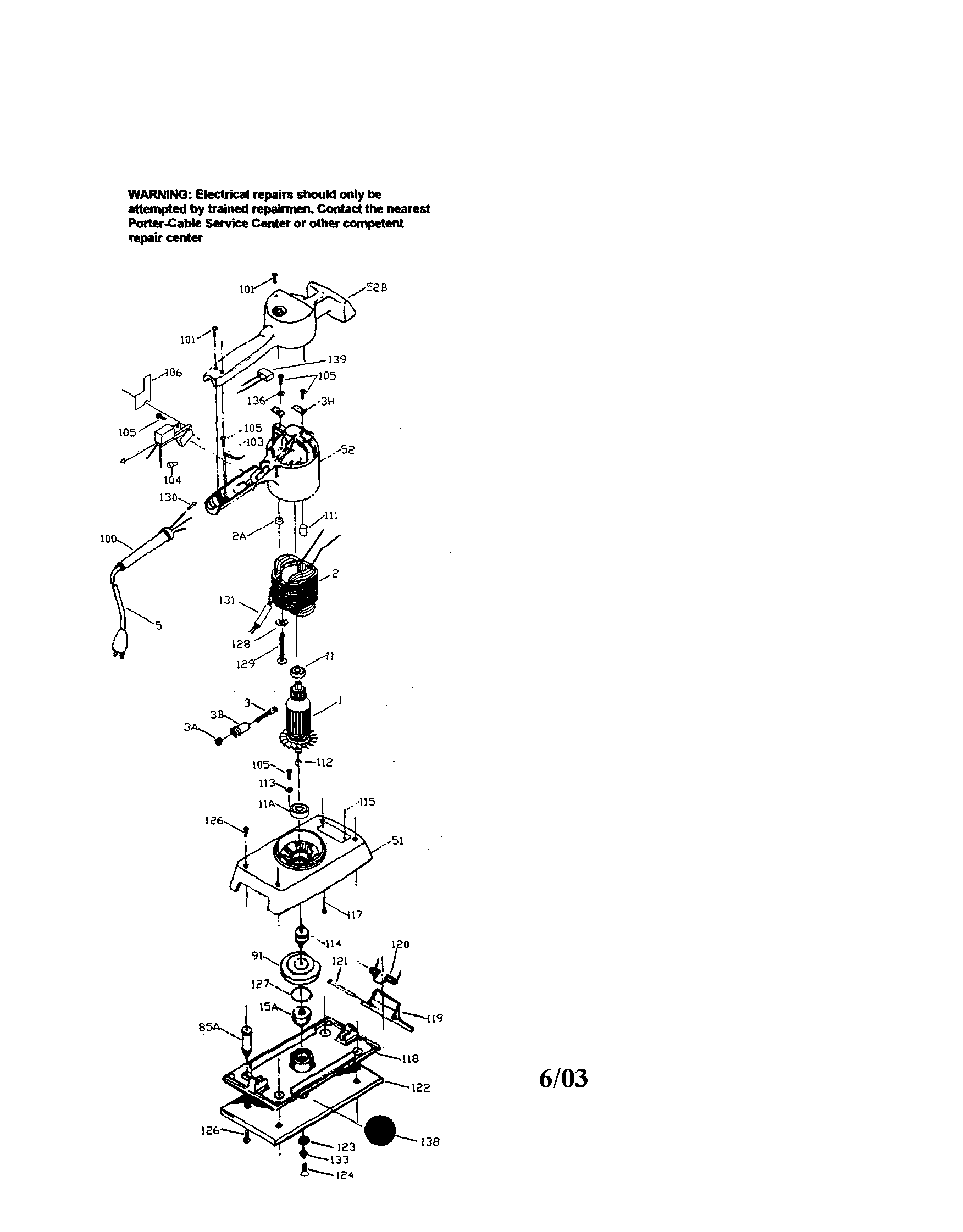 Porter Cable 505 finishing sander diagram
