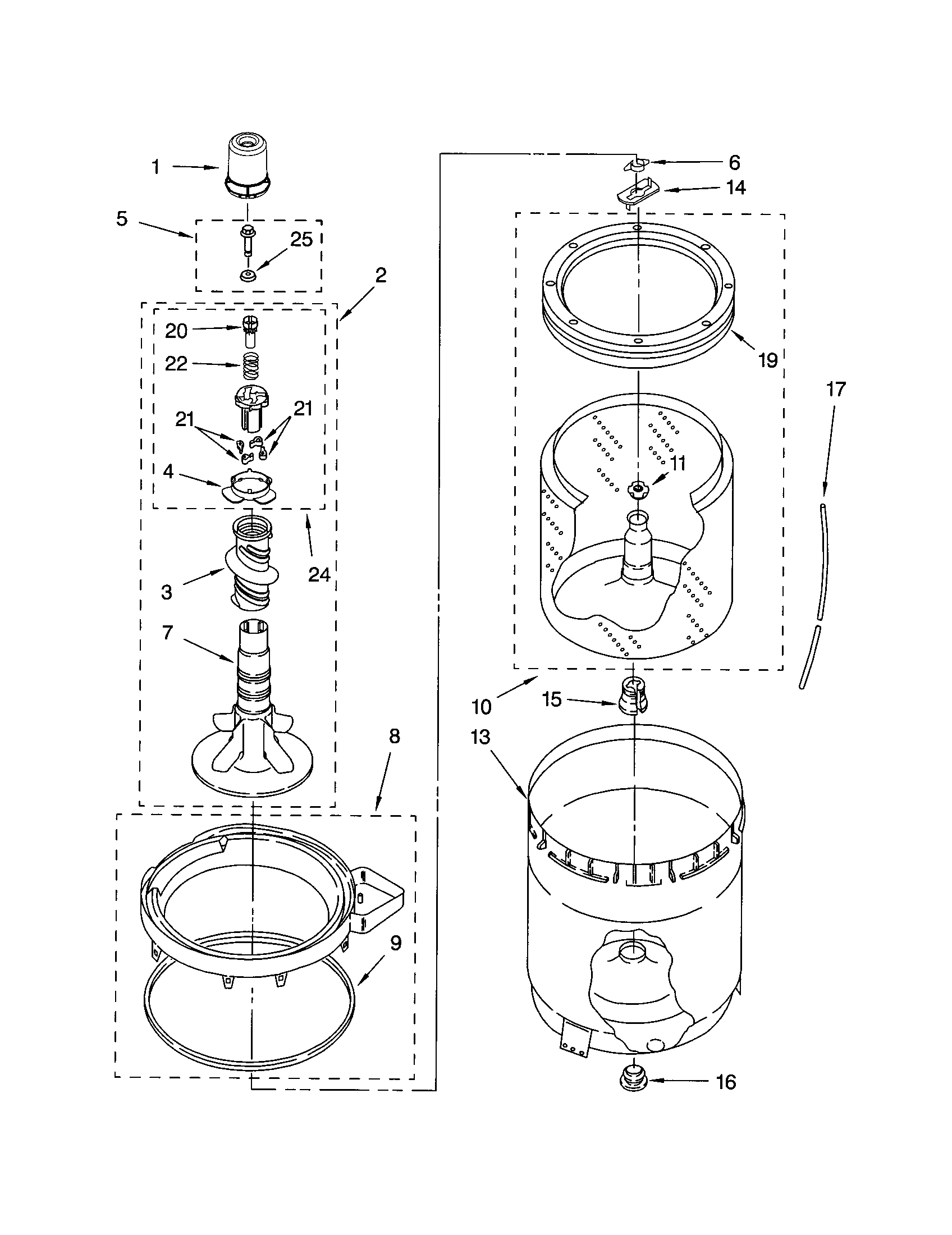 Kenmore 11024852300 agitator, basket and tub diagram