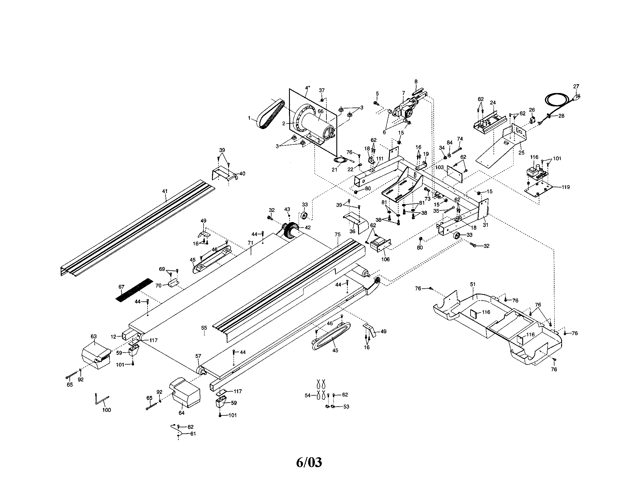 Weslo WLTL39323 motor/frame/belt diagram