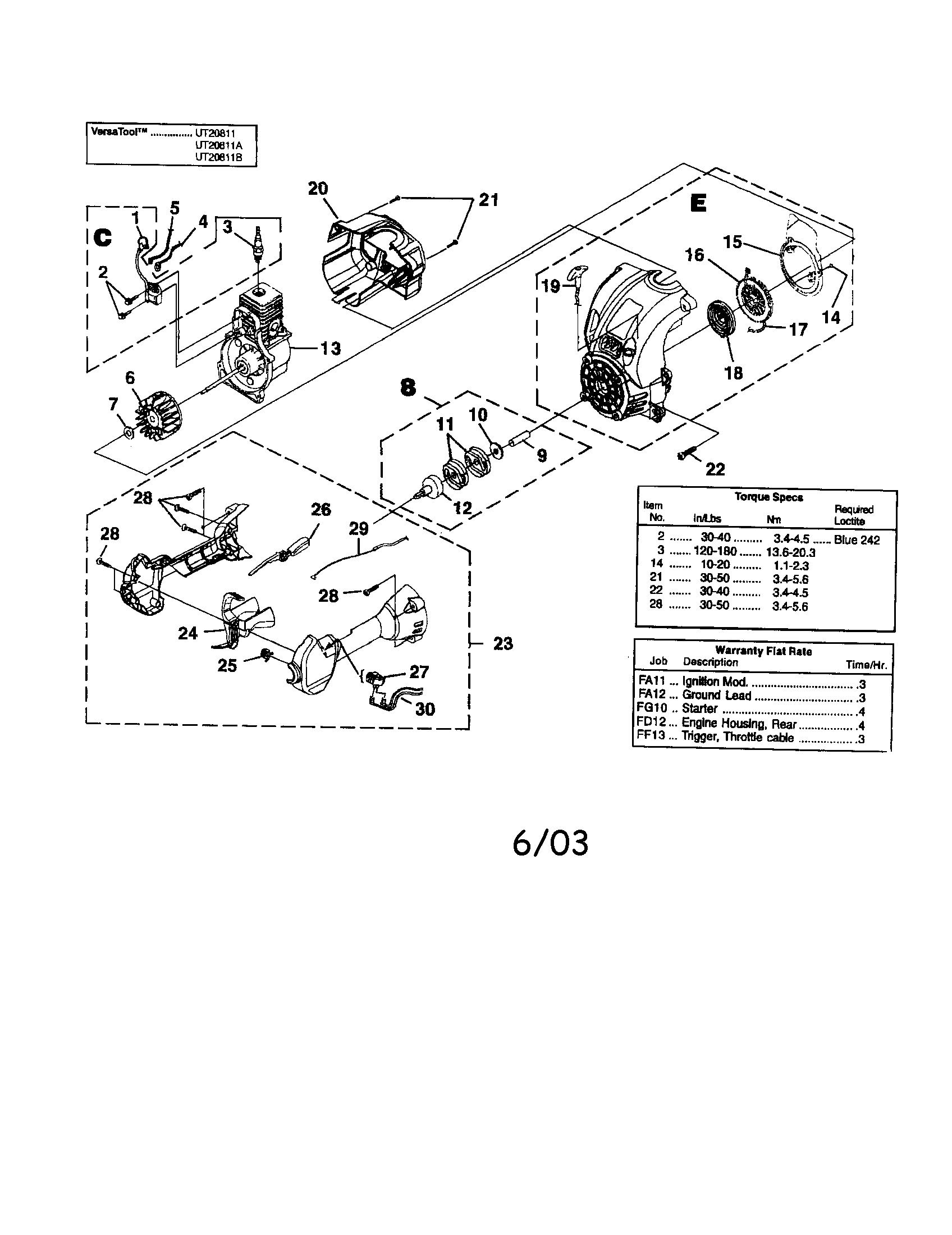 Homelite UT20811 ignition/rotor/starter/clutch diagram