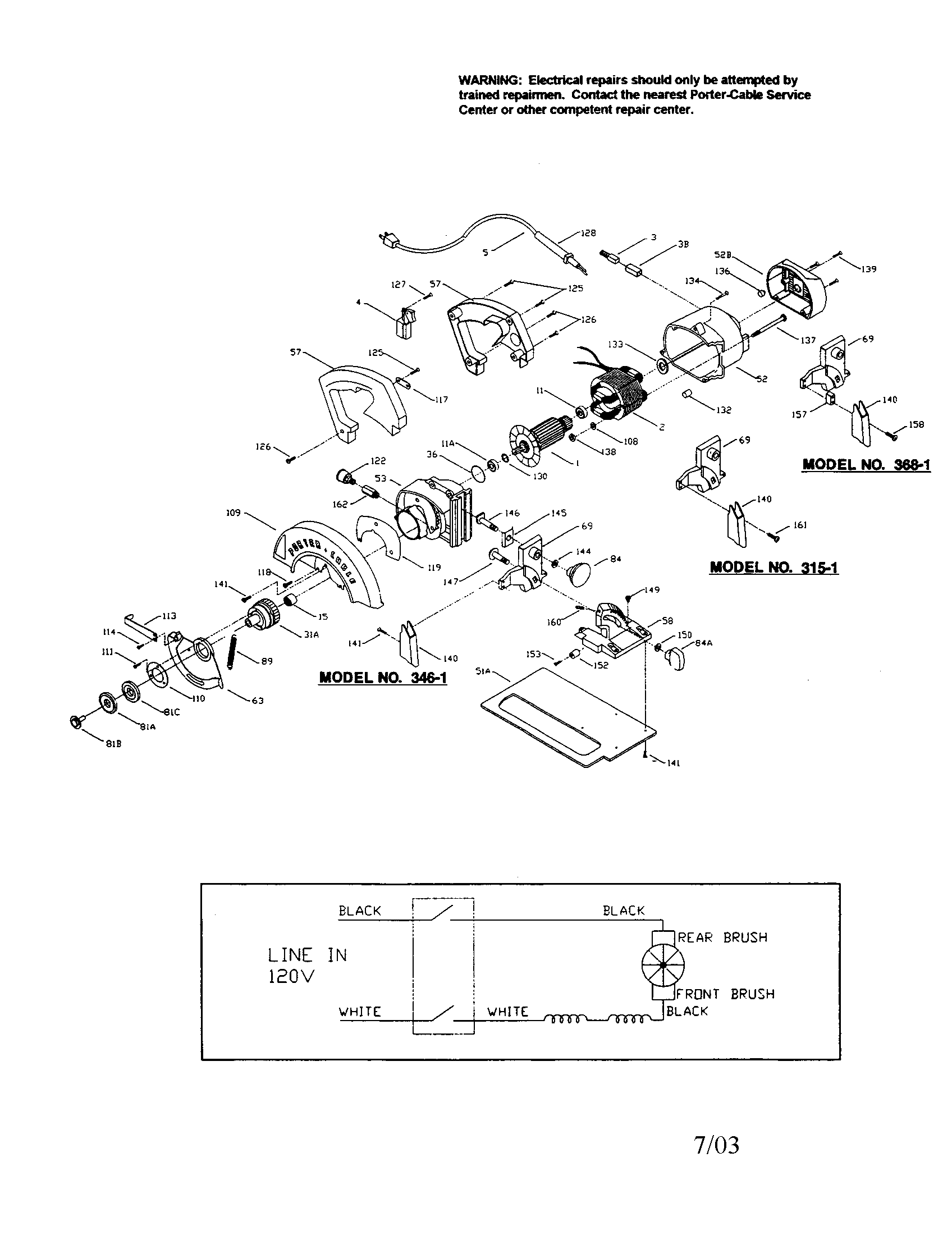Porter Cable 346-1 circular saws diagram