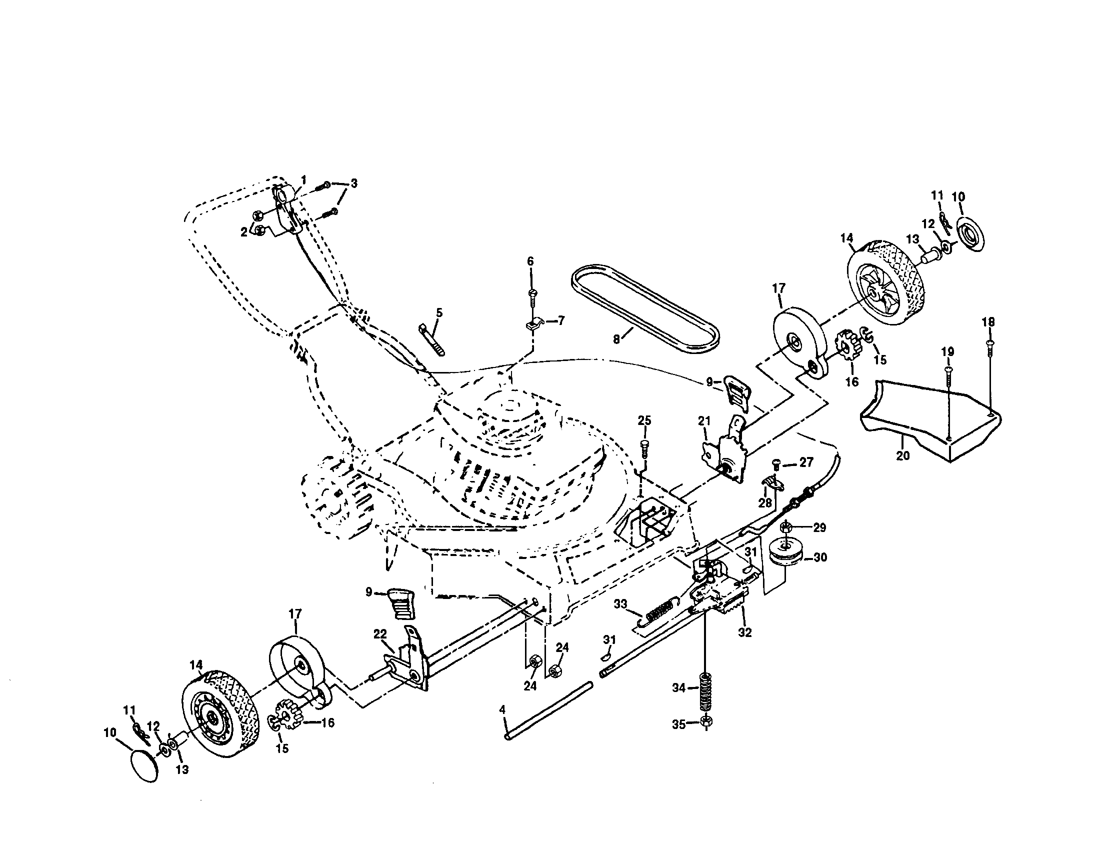 Poulan PP750PS wheels/tires/belt/drive cover diagram