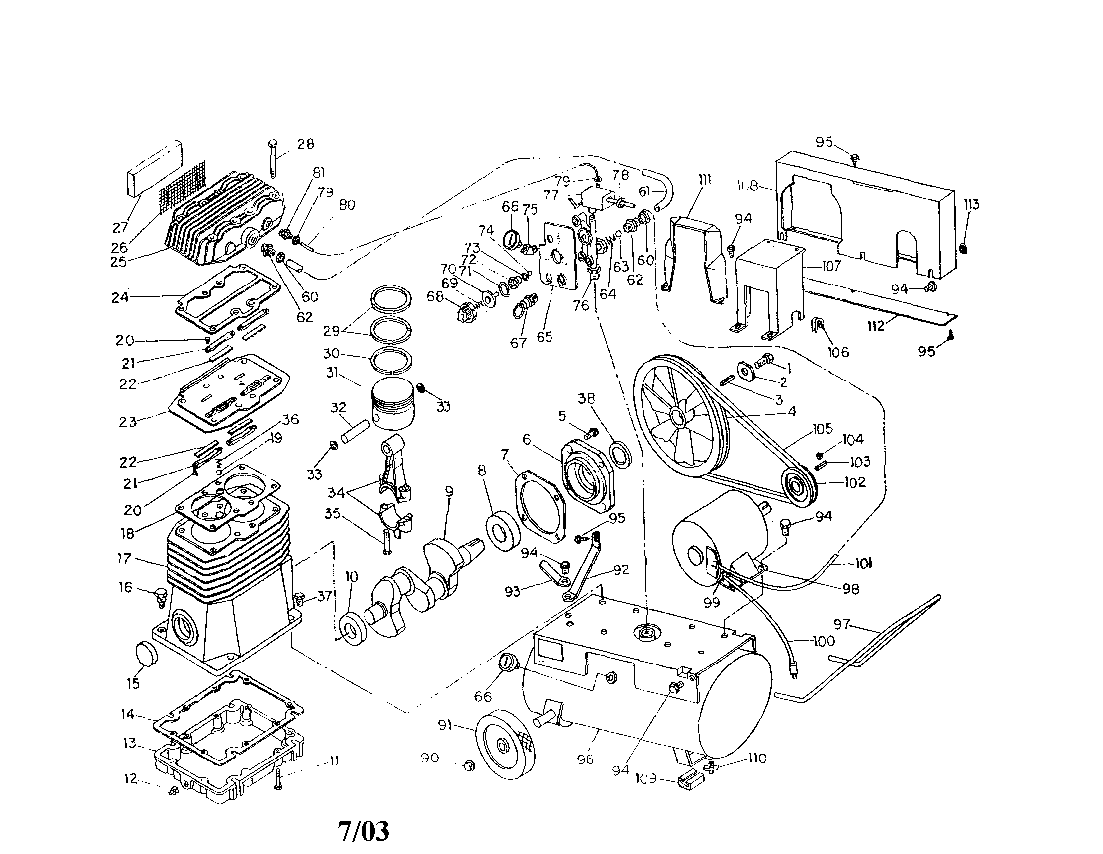 Coleman M104B250 air compressor breakdown diagram
