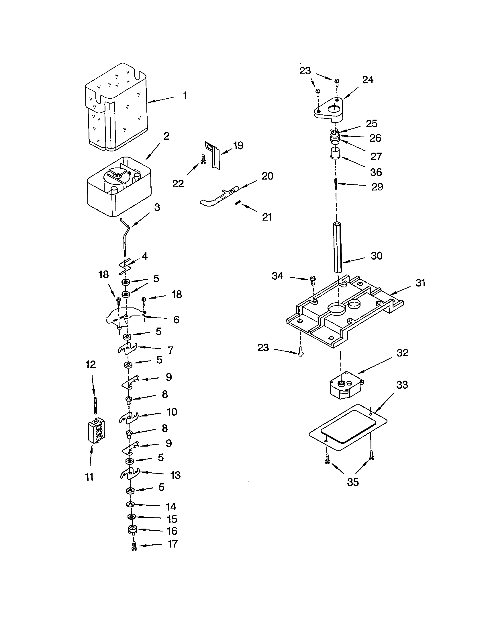 Kenmore 10653792200 motor and ice container diagram