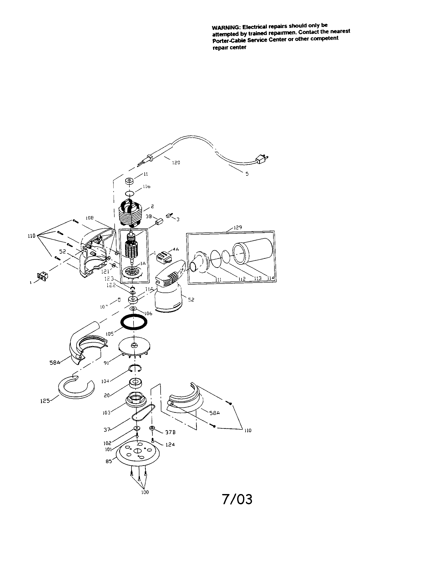 Porter Cable 333VS variable speed sander diagram