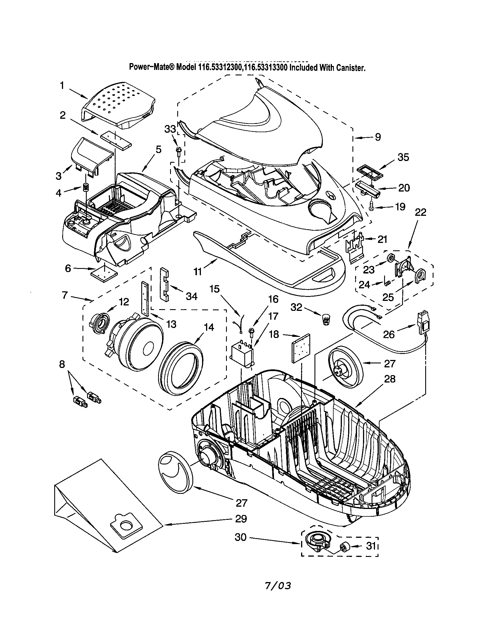 Kenmore 11623313300 canopy/base/body diagram