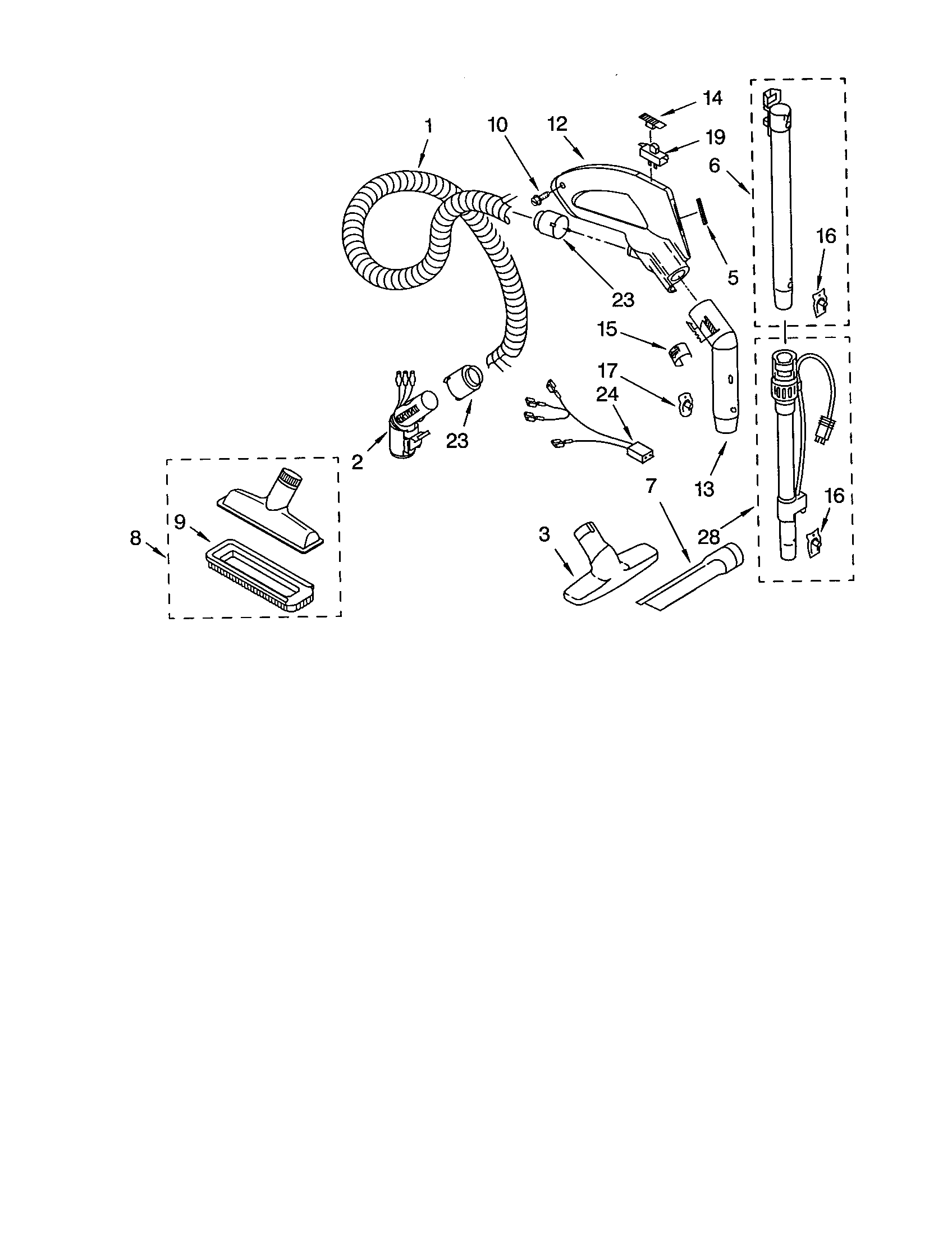 Kenmore 11623313300 hose and attachment diagram