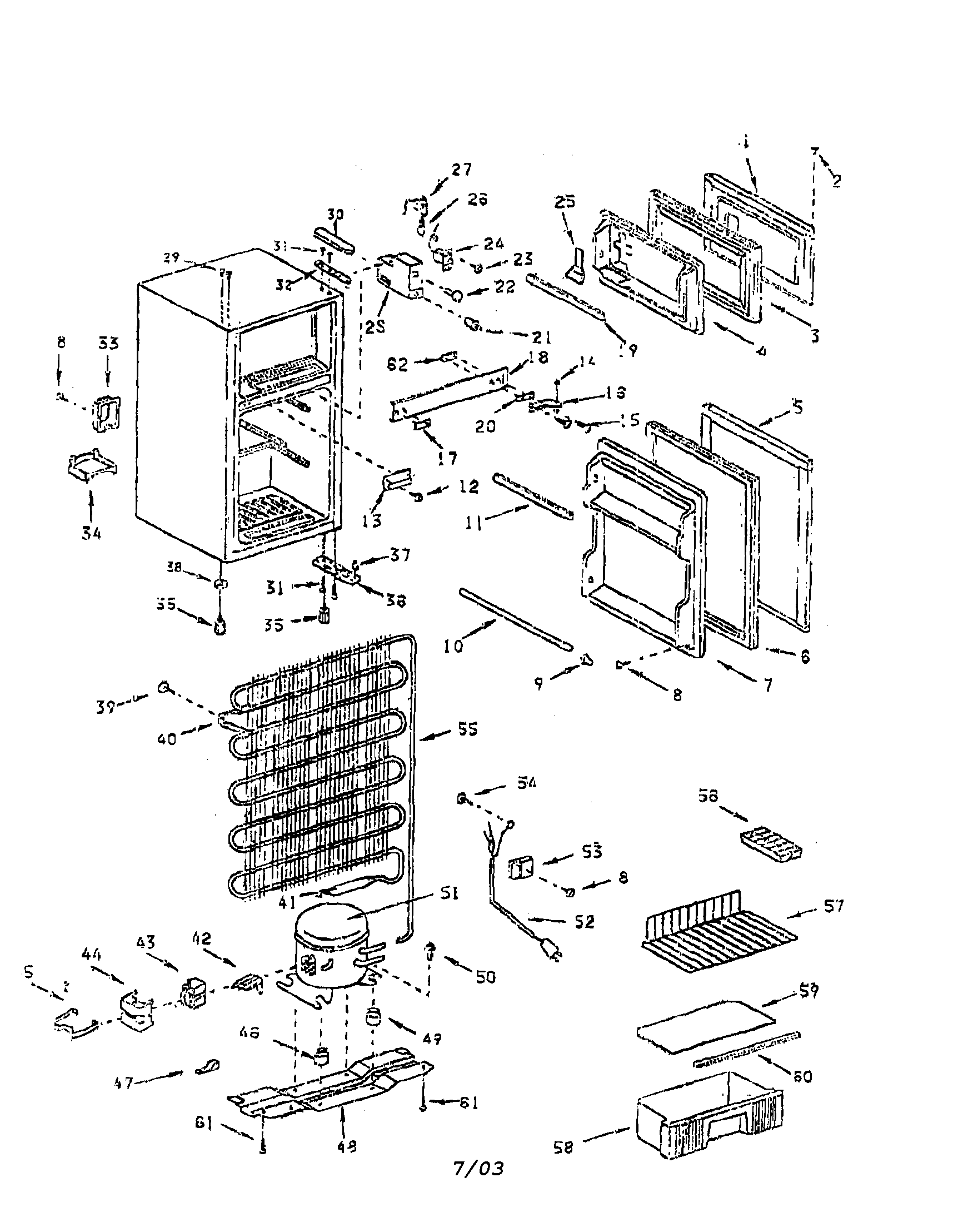 Sanyo SR290 cabinet/door/compressor diagram