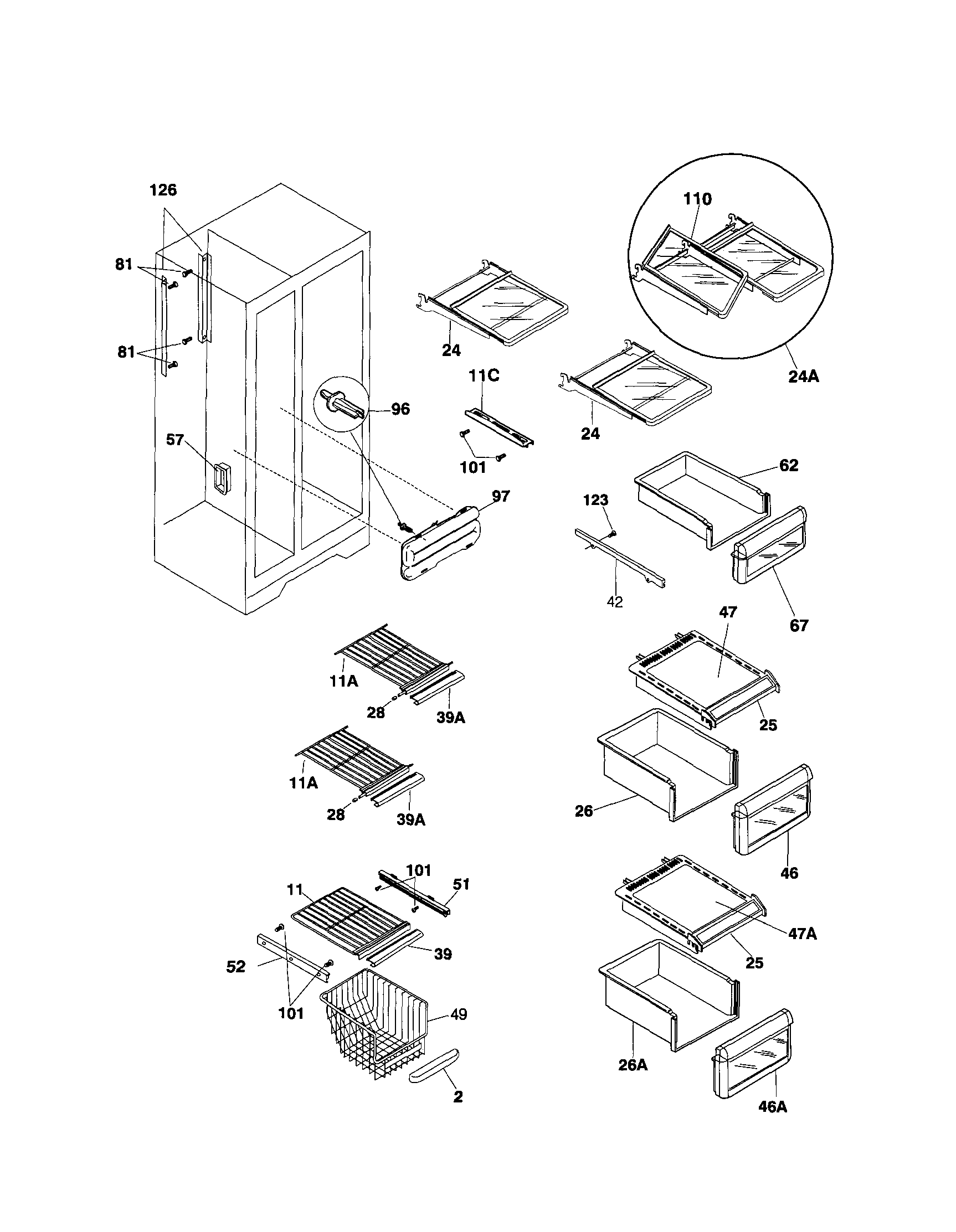 Frigidaire FRS26ZPHD3 shelves diagram