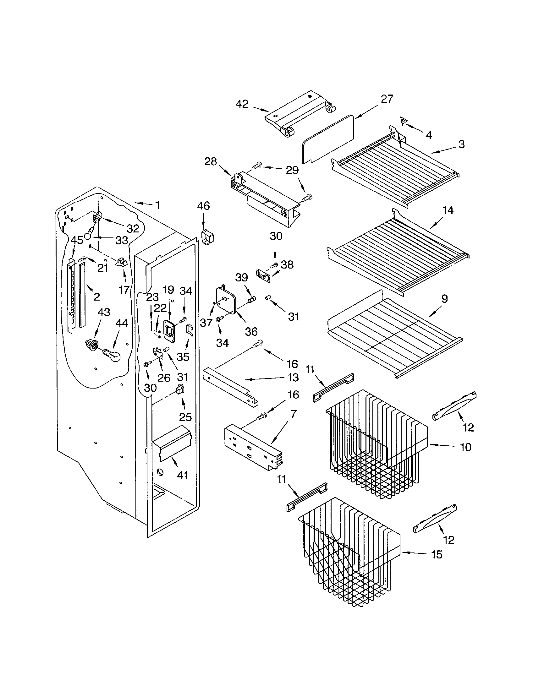 Kenmore 10653206200 freezer liner diagram