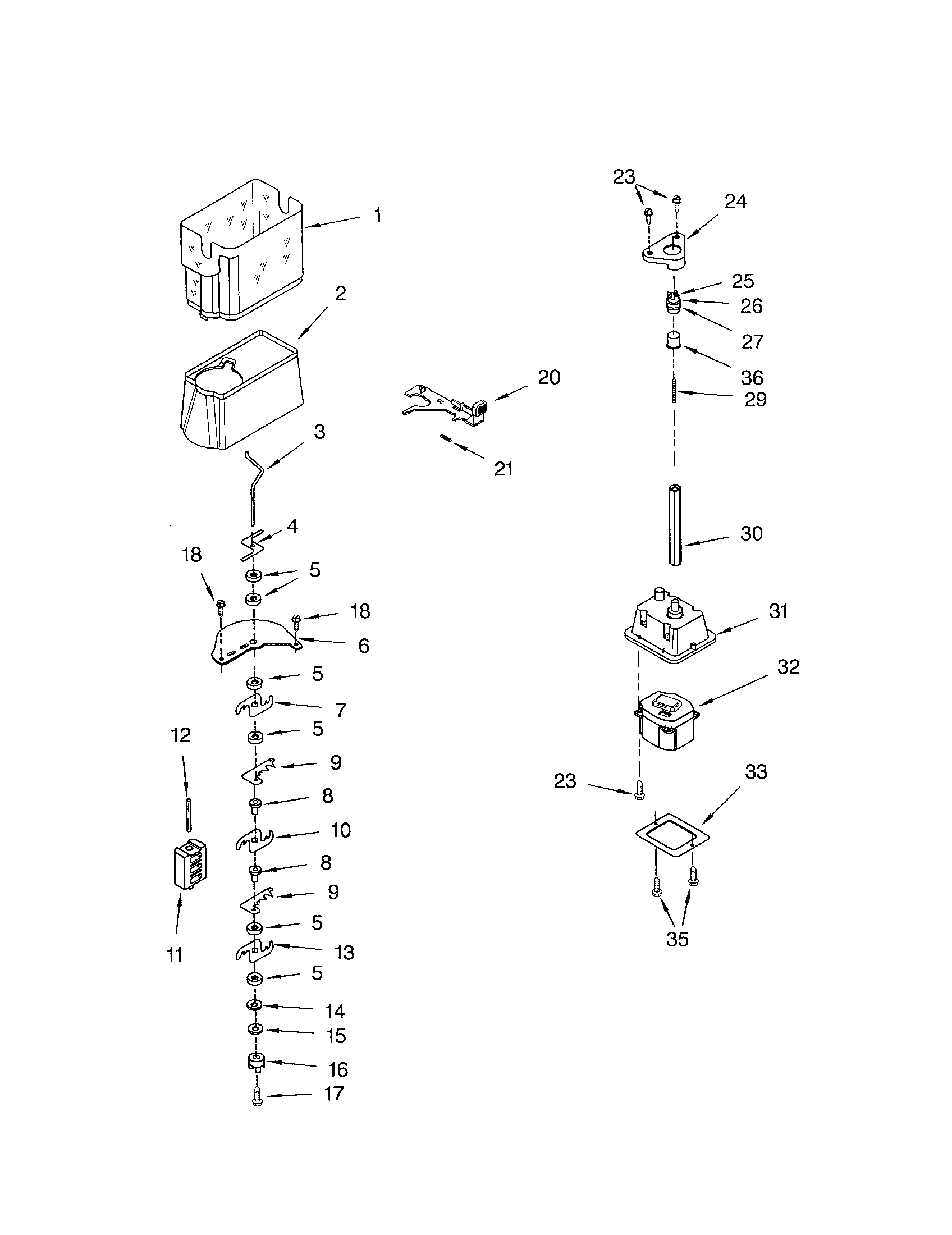 Kenmore 10653206200 motor and ice container diagram