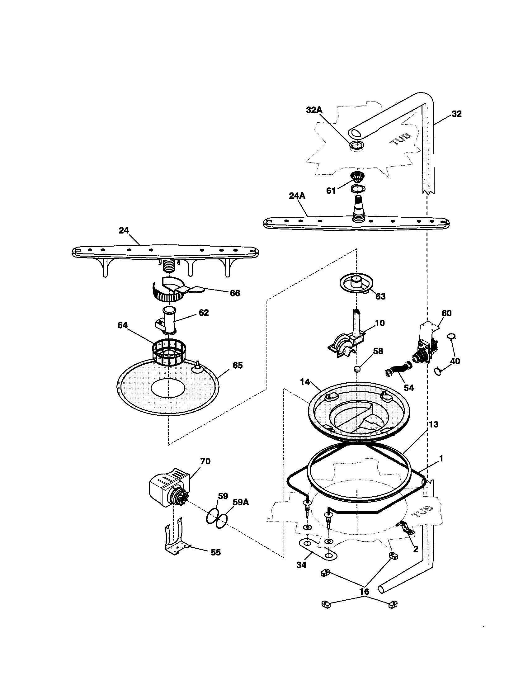 Frigidaire FDB421RFR5 motor and pump diagram