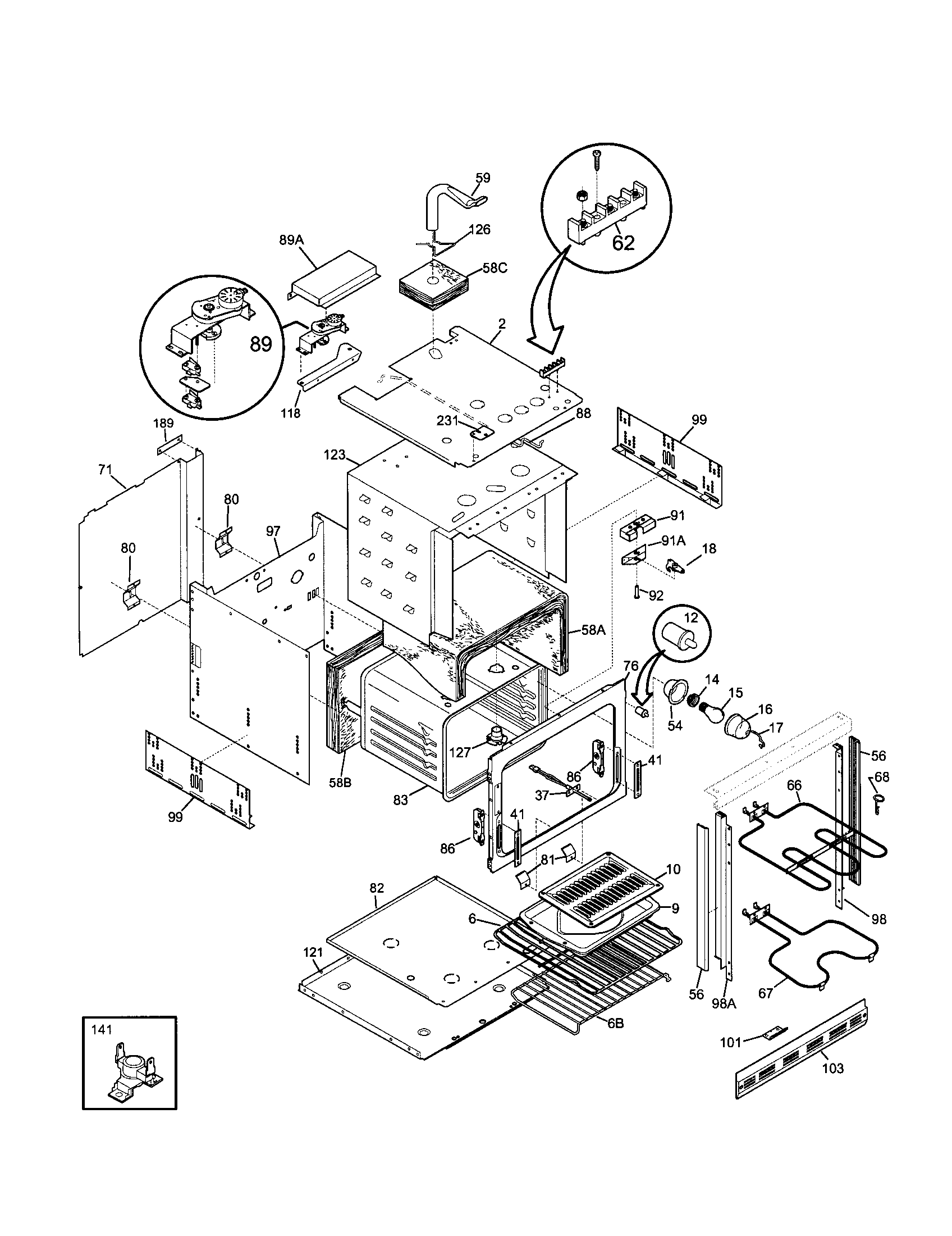 Frigidaire FEB556CESG cavity/elements diagram
