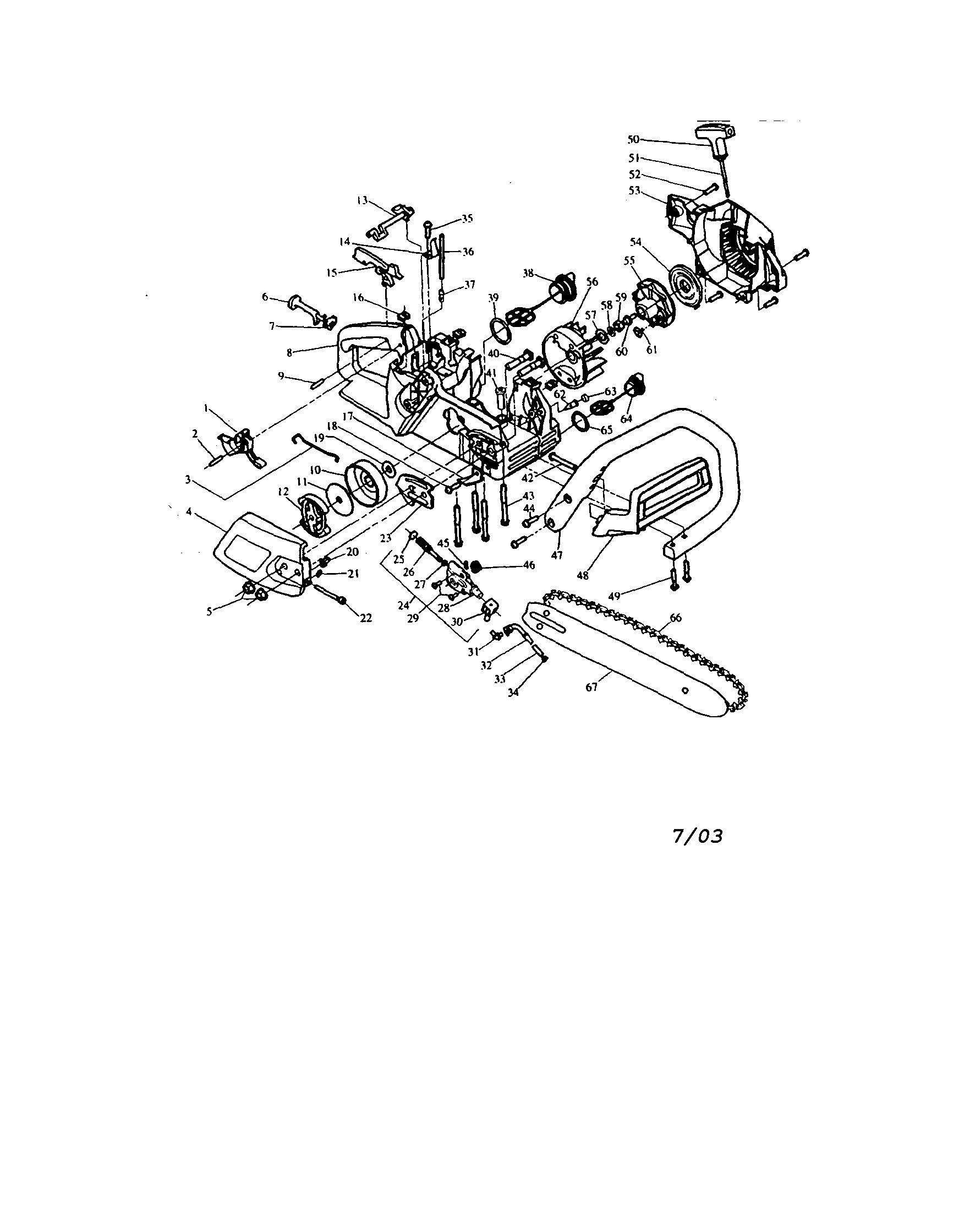 Craftsman 358351040 cover/chassis/chain/bar diagram
