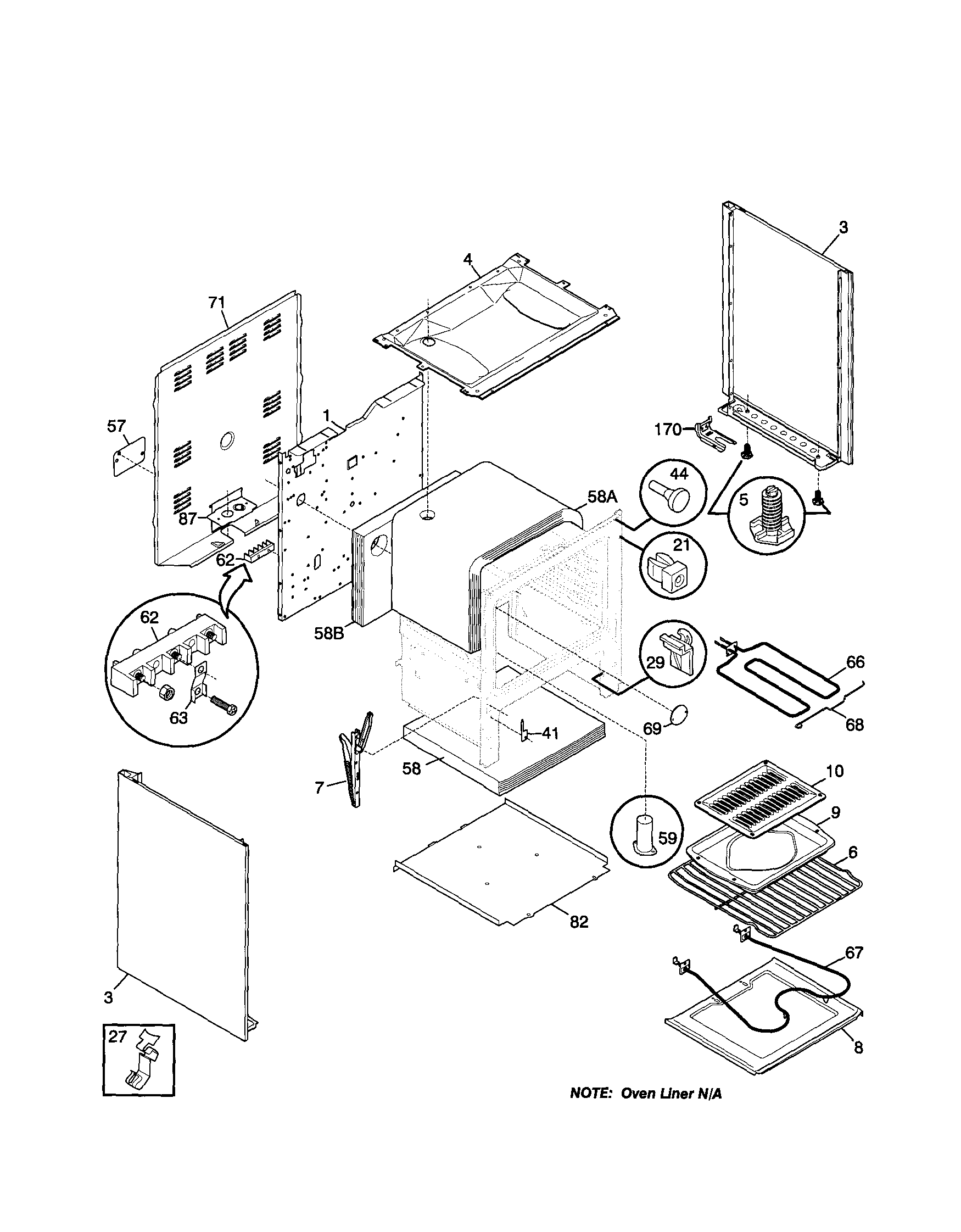 Frigidaire FEF305PHTB body diagram