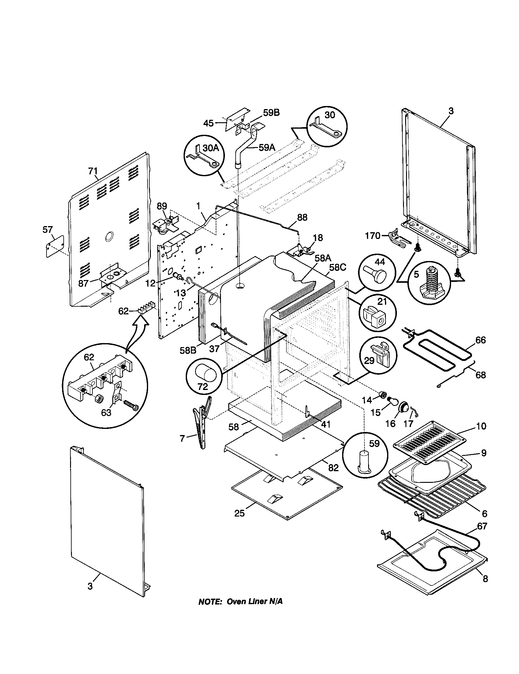 Frigidaire FEF365BGWD body diagram