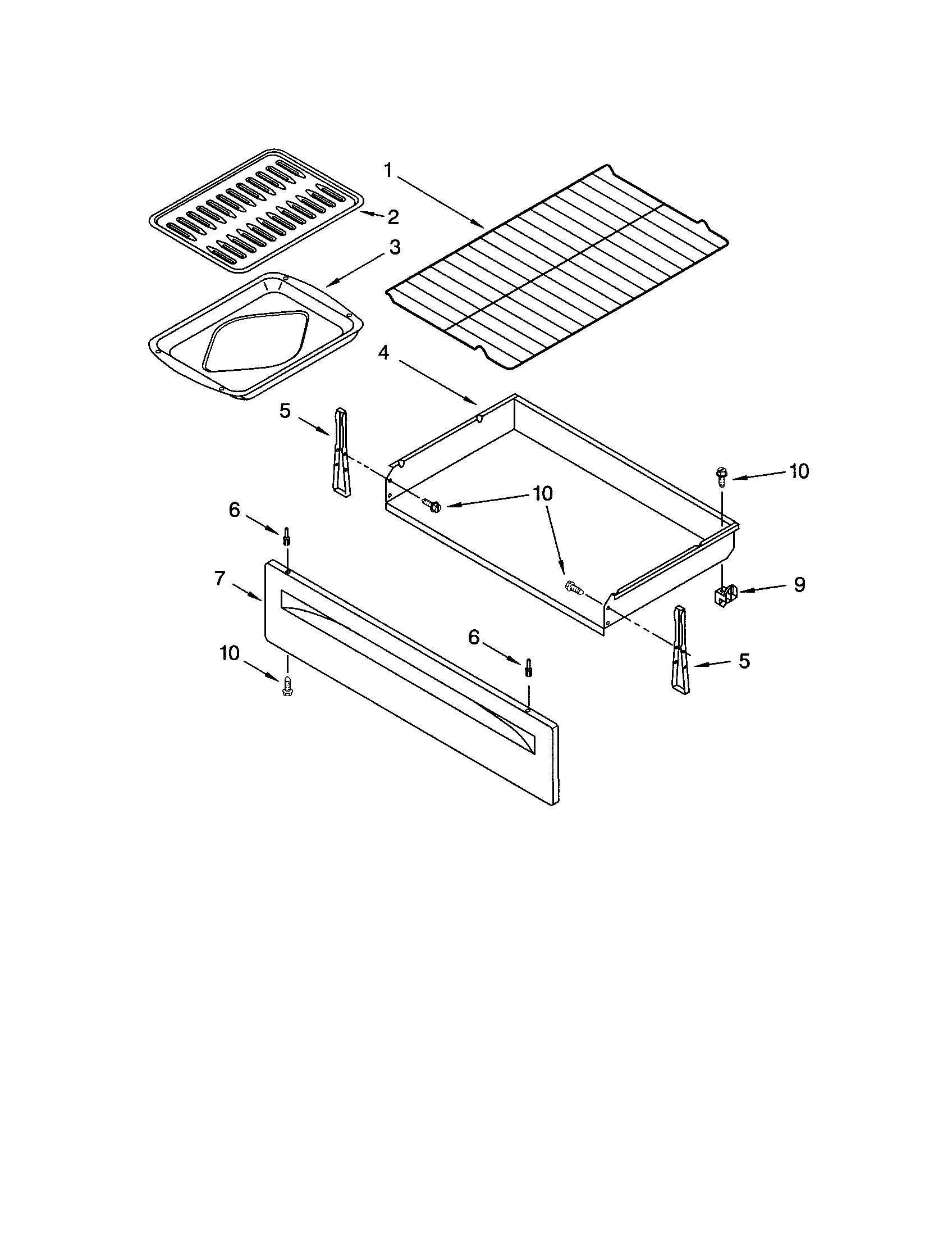 Whirlpool SF387LEGZ0 drawer and broiler diagram