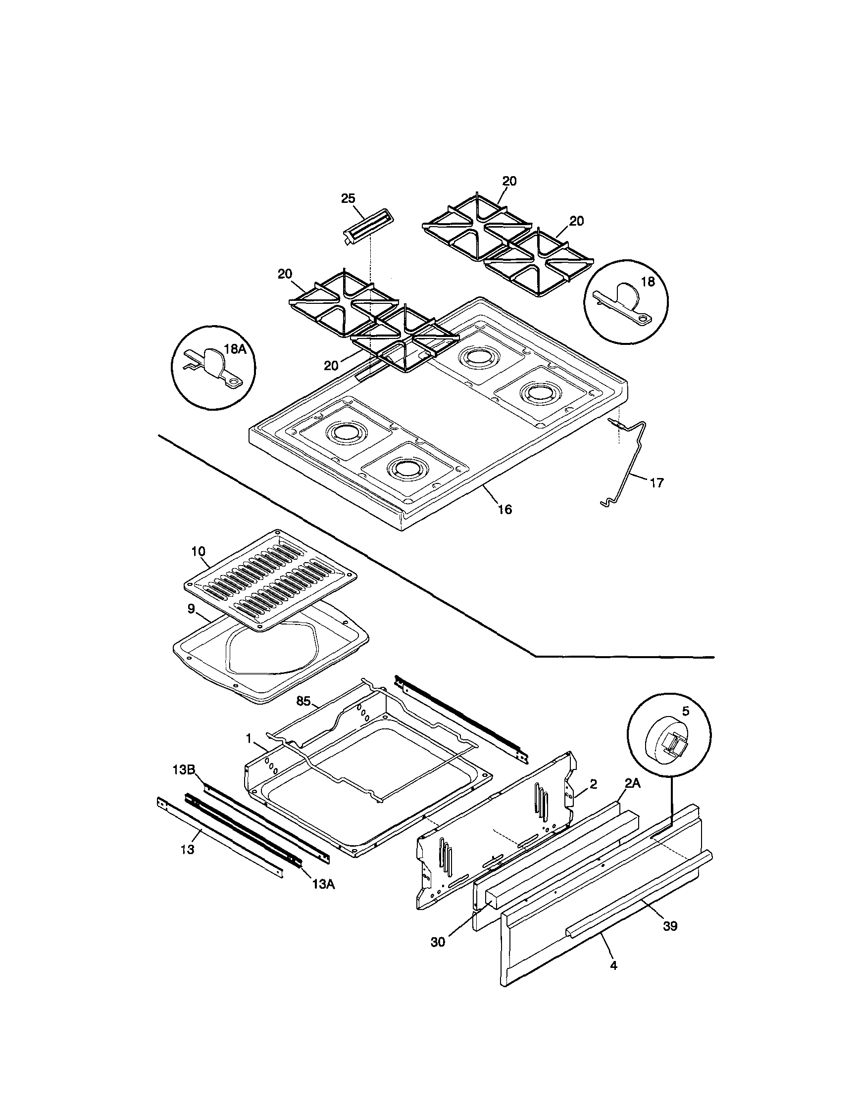 Frigidaire FPF311PHWA top/drawer diagram