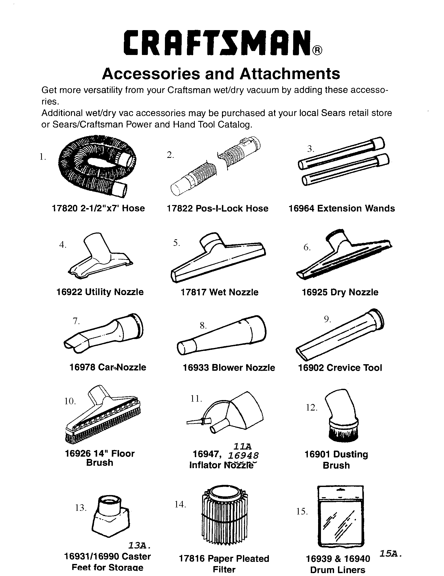 Craftsman 113177920 accessories and attachments diagram