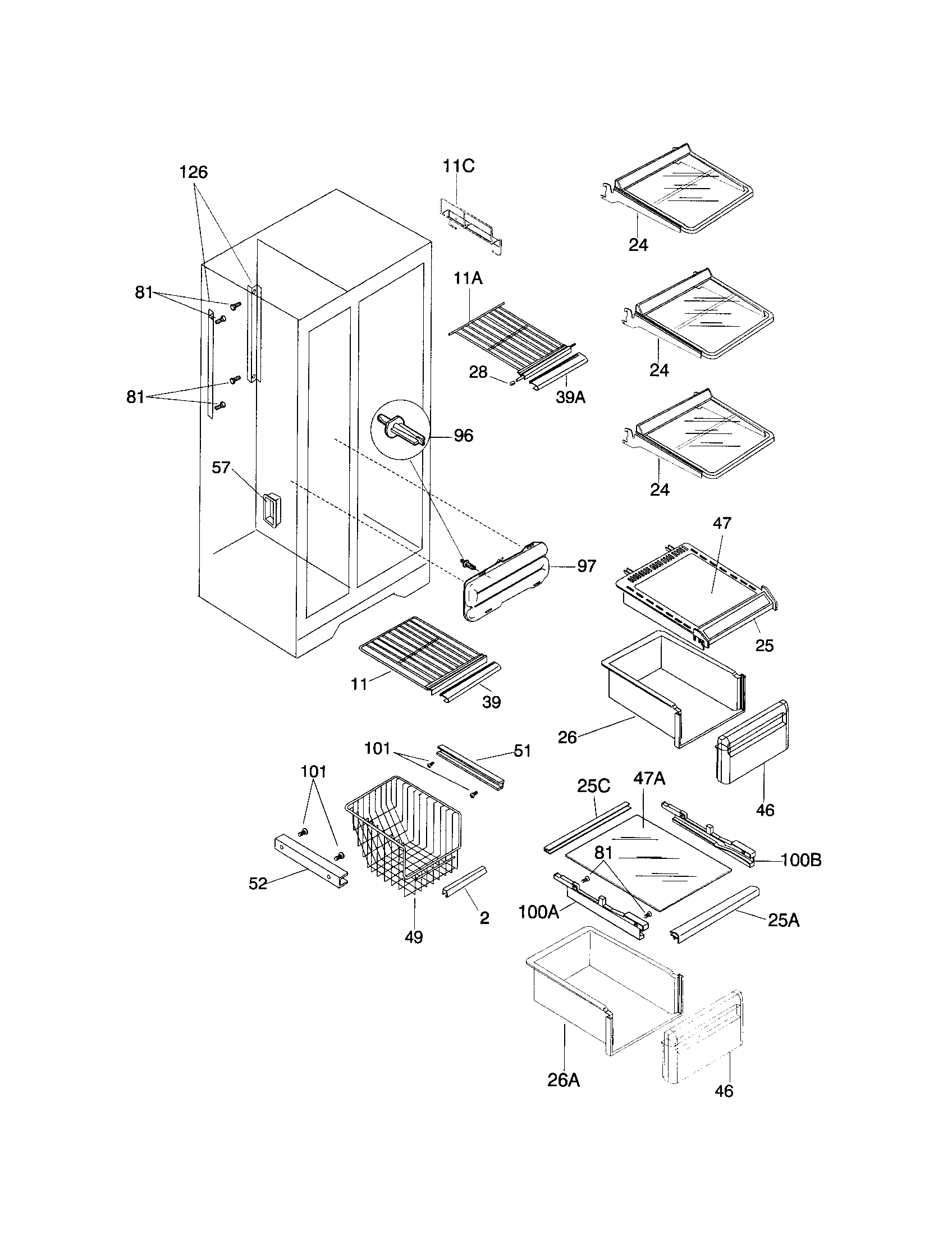 Frigidaire FRS22ZRHD3 shelves diagram