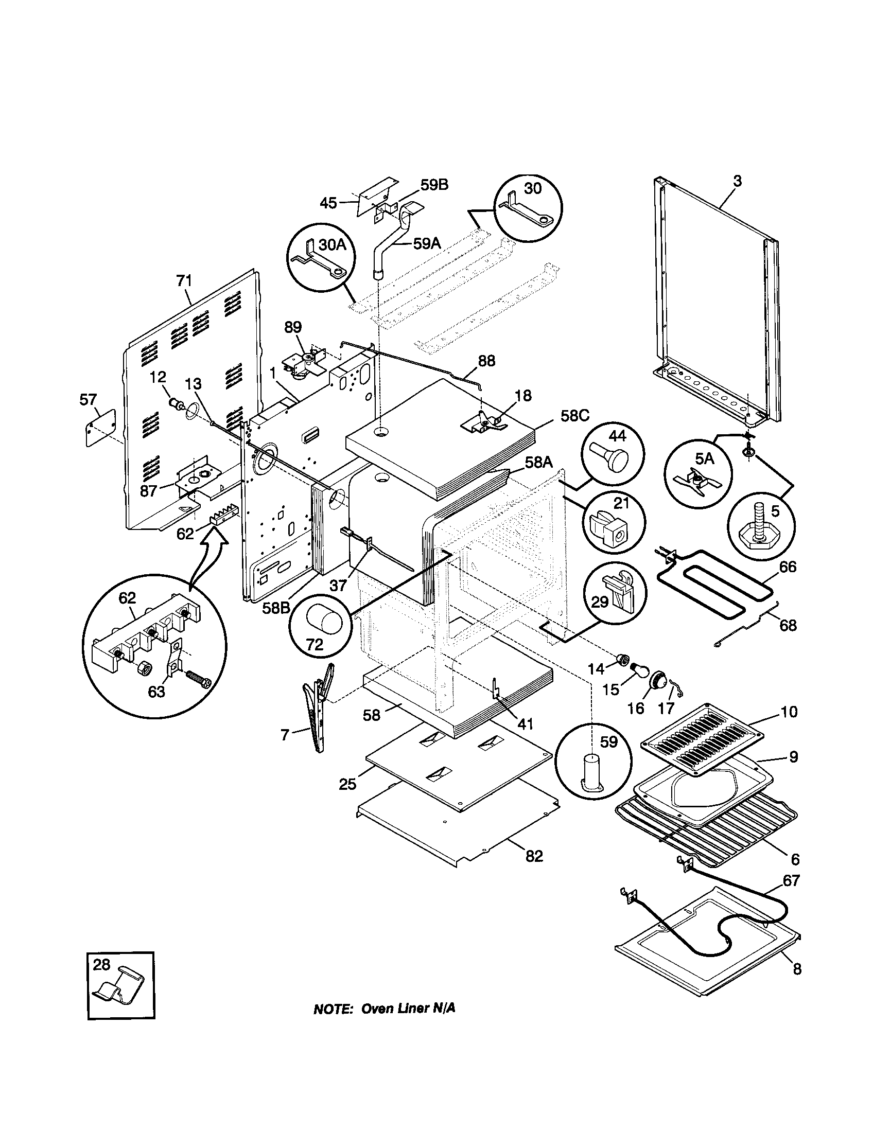 Frigidaire GEF365BHSA body diagram