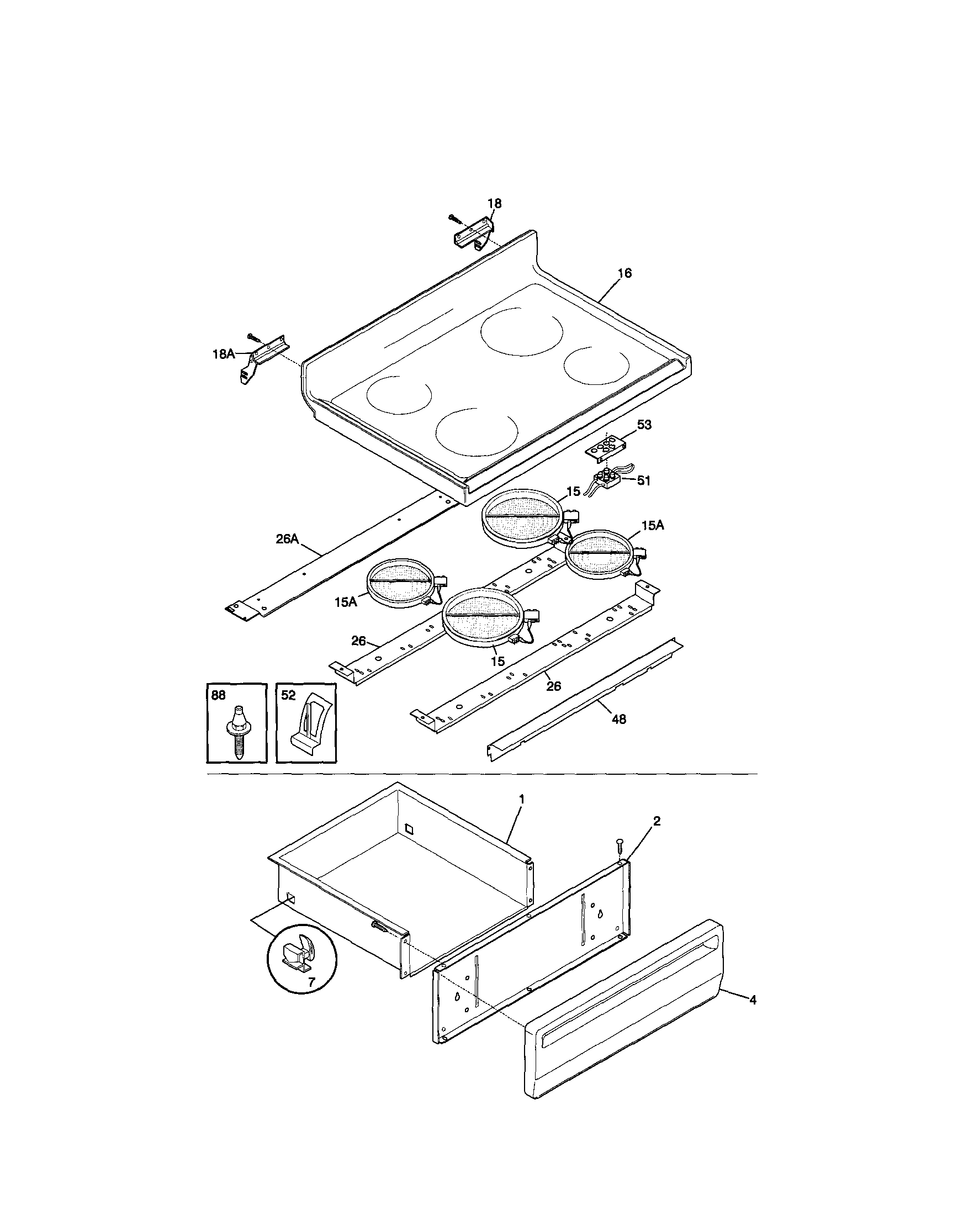 Frigidaire GEF365BHSA top/drawer diagram