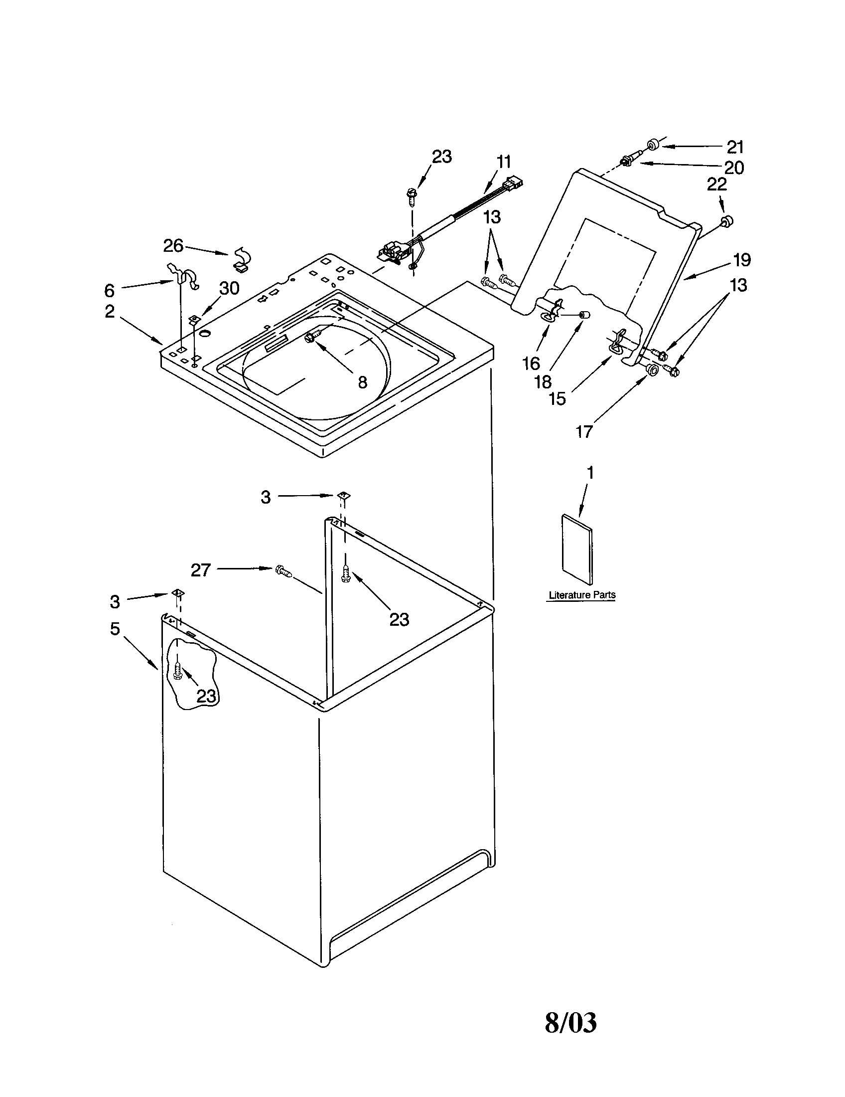 Kenmore 11014112300 top and cabinet diagram