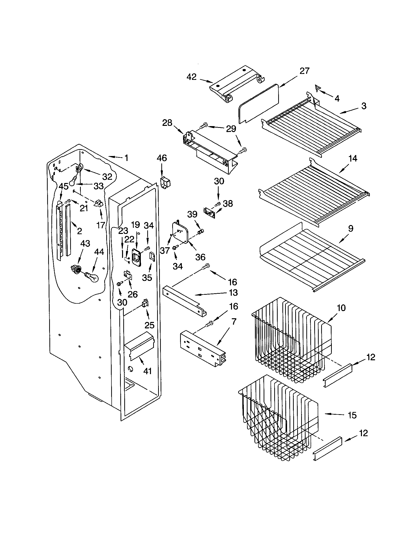 Kenmore 10653272301 freezer liner diagram