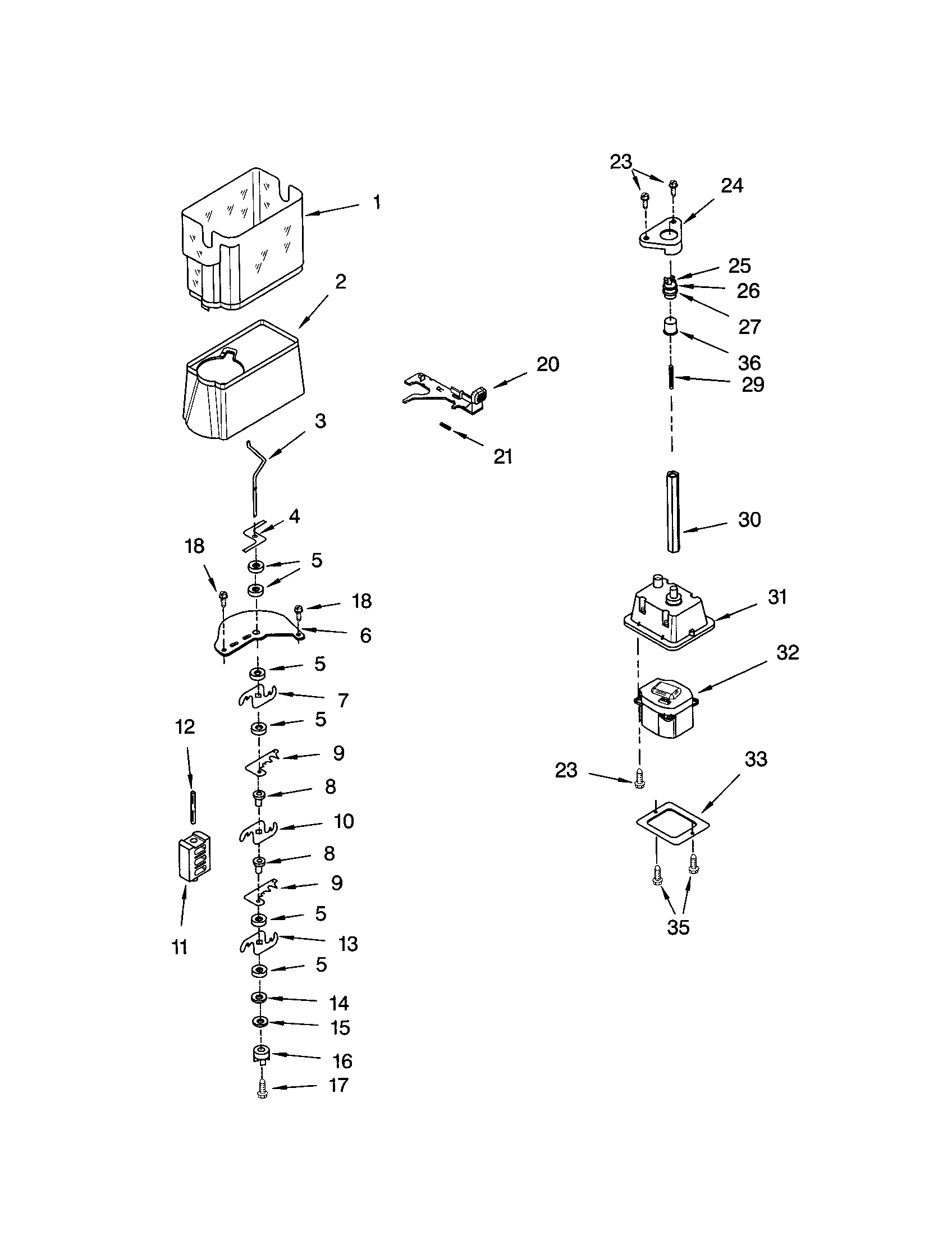 Kenmore 10653272301 motor and ice container diagram